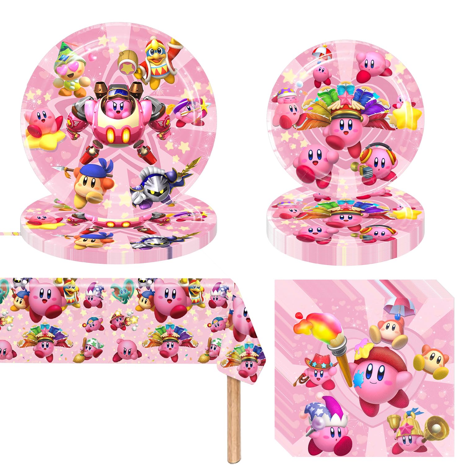 Birthday Party Decorations,41Pcs Birthday Party Supplies Tableware Set Includes 1pc Tablecloths,20pcs Paper Plates,20pcs Napkins for Girls Boys Pink Theme Birthday Party