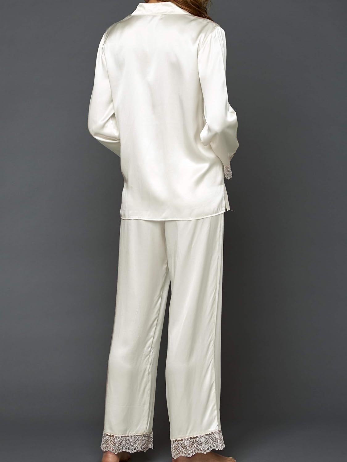 Julianna Rae 100% Silk Pajama, Lace Trim, Drawstring Waist, Relaxed Fit, Sleep-In - Image 3