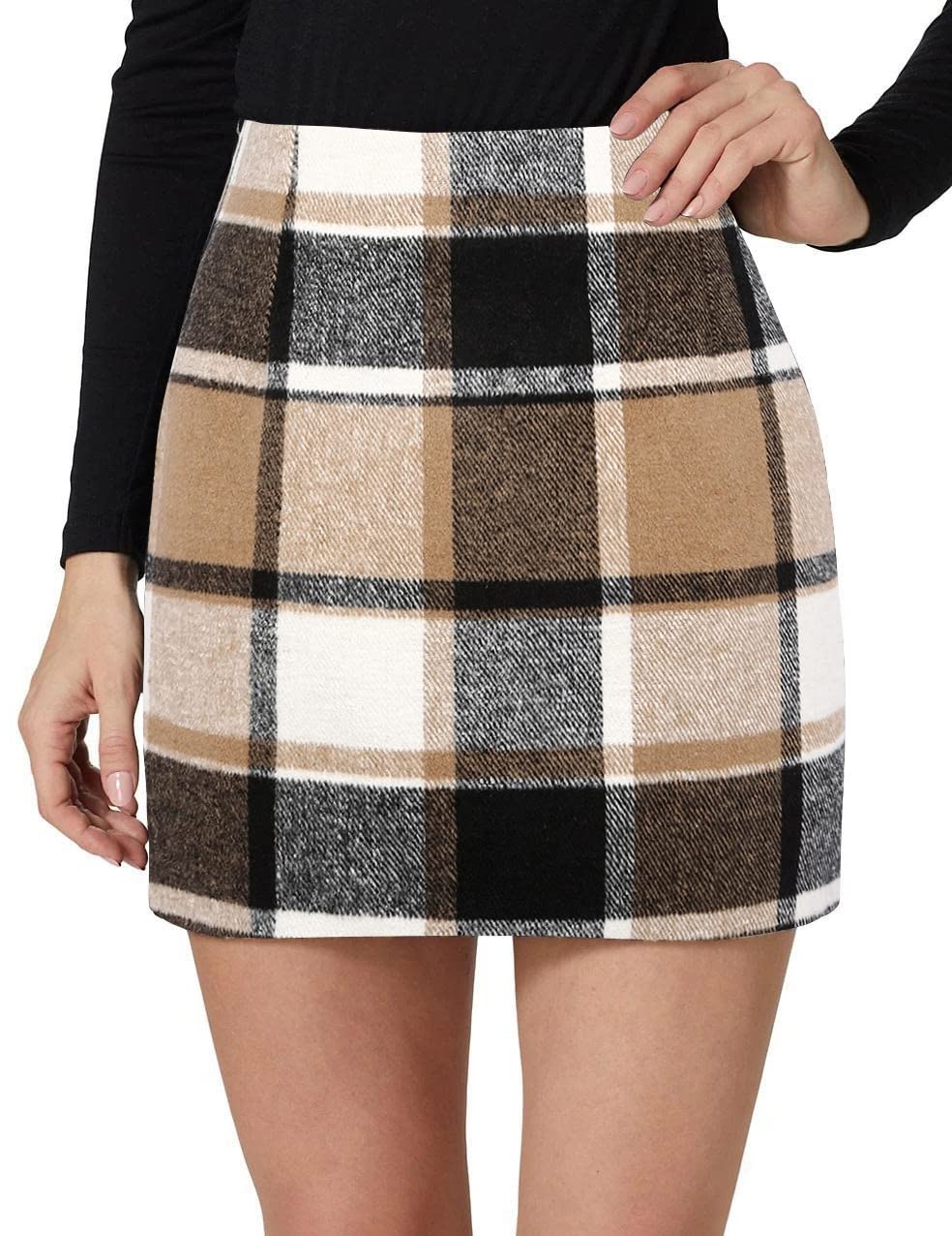 Kinghua Mini Jupe Crayon Moulante Taille Haute en Laine pour Femme, Marron, Taille XL