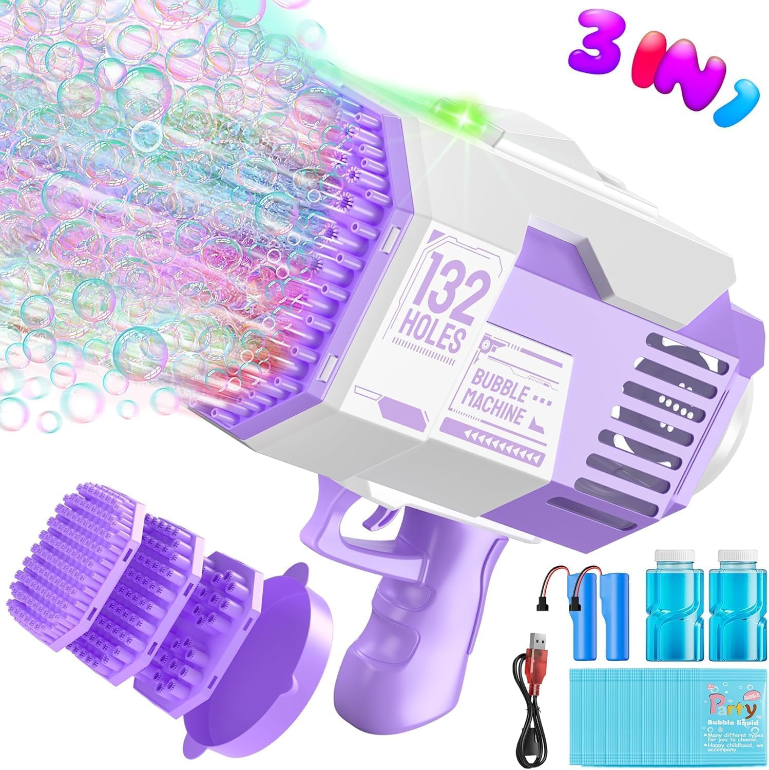 Sponsored Ad – Bubble Machine for Kids, Bubble Gun Rechargeable with 36/73/132 Holes, Bubbles for Kids, Outdoor Toys, 2 Bubble Solution