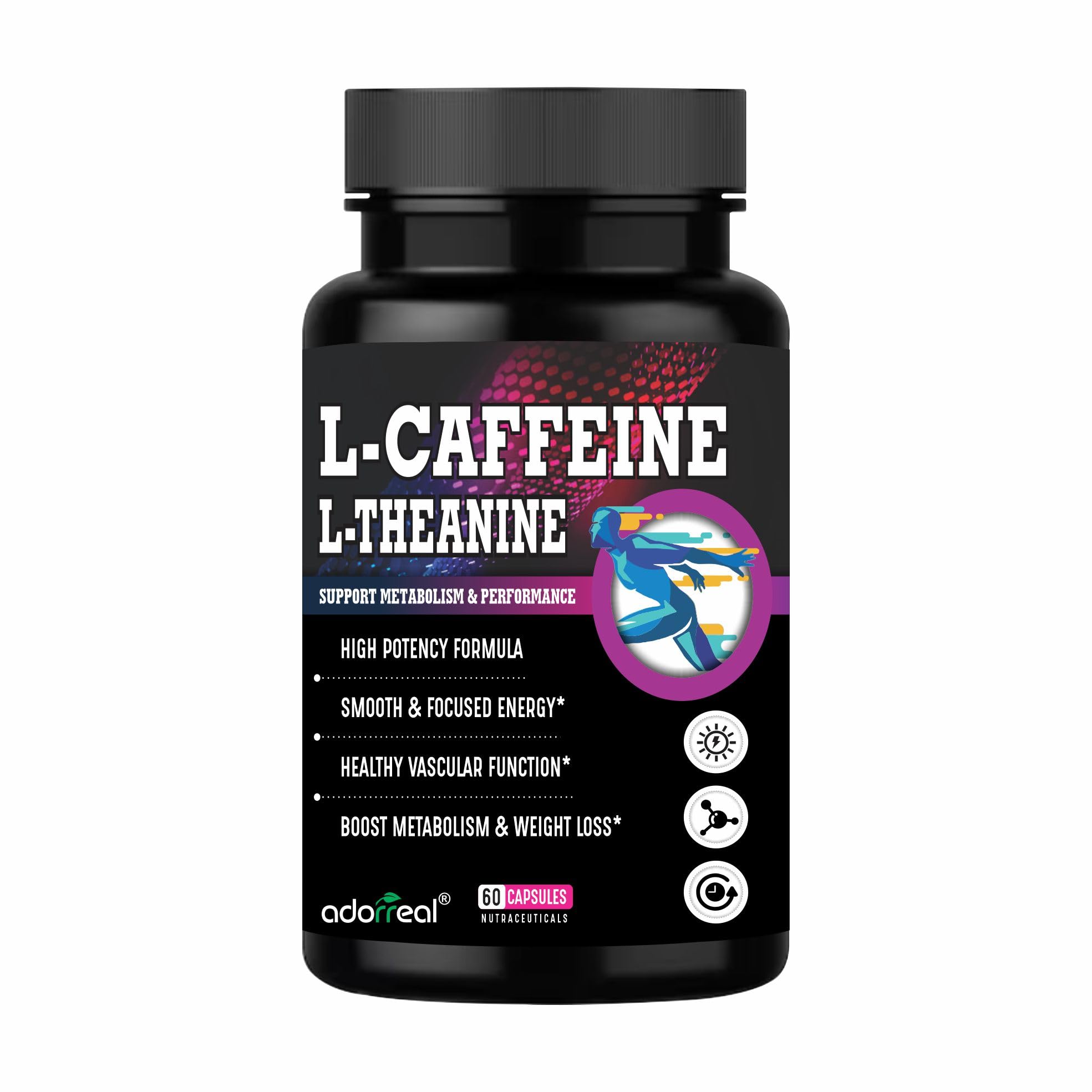 Caffeine + L-Theanine Capsules – Clean Energy & Focus Supplement – Jitter-Free Mental Boost, Mood & Productivity Support – 60 Vegan Capsules