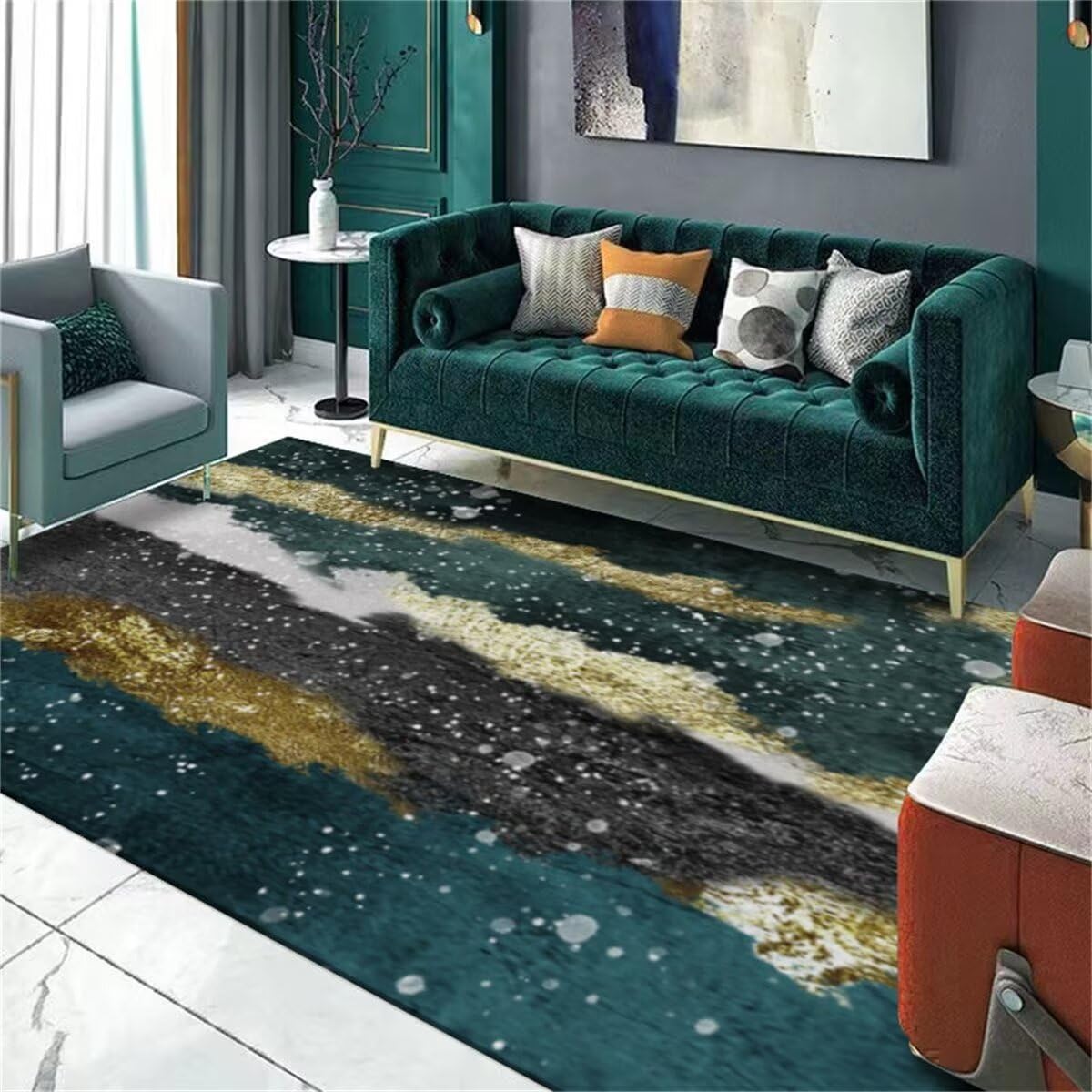 Tapis de salon lavable en machine vert paysage 100x200cm tapis bureau sol