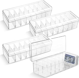 Wenqik Trading Card Storage Box Plastic Card Storage Box Transparent Playing Card Case with Removable Dividers Storage 560 Standard Cards(4 Pcs)