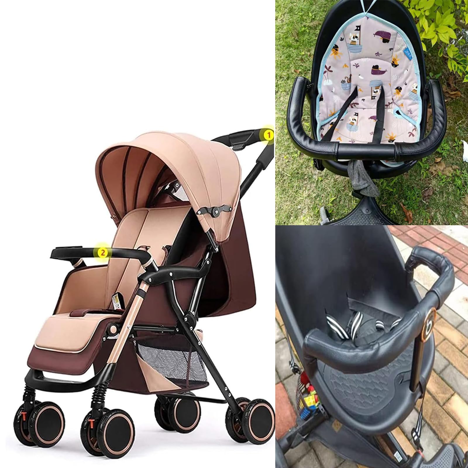 2 Stück Kinderwagen Griffbezug Baby Kinderwagen Griff Abdeckung Schwarz Universal Griff Staubdicht Pu Leder Buggy Zubehör Hand Schutz bequem und Universal Kinderwagen Schutzhüllen mit Reißverschluss