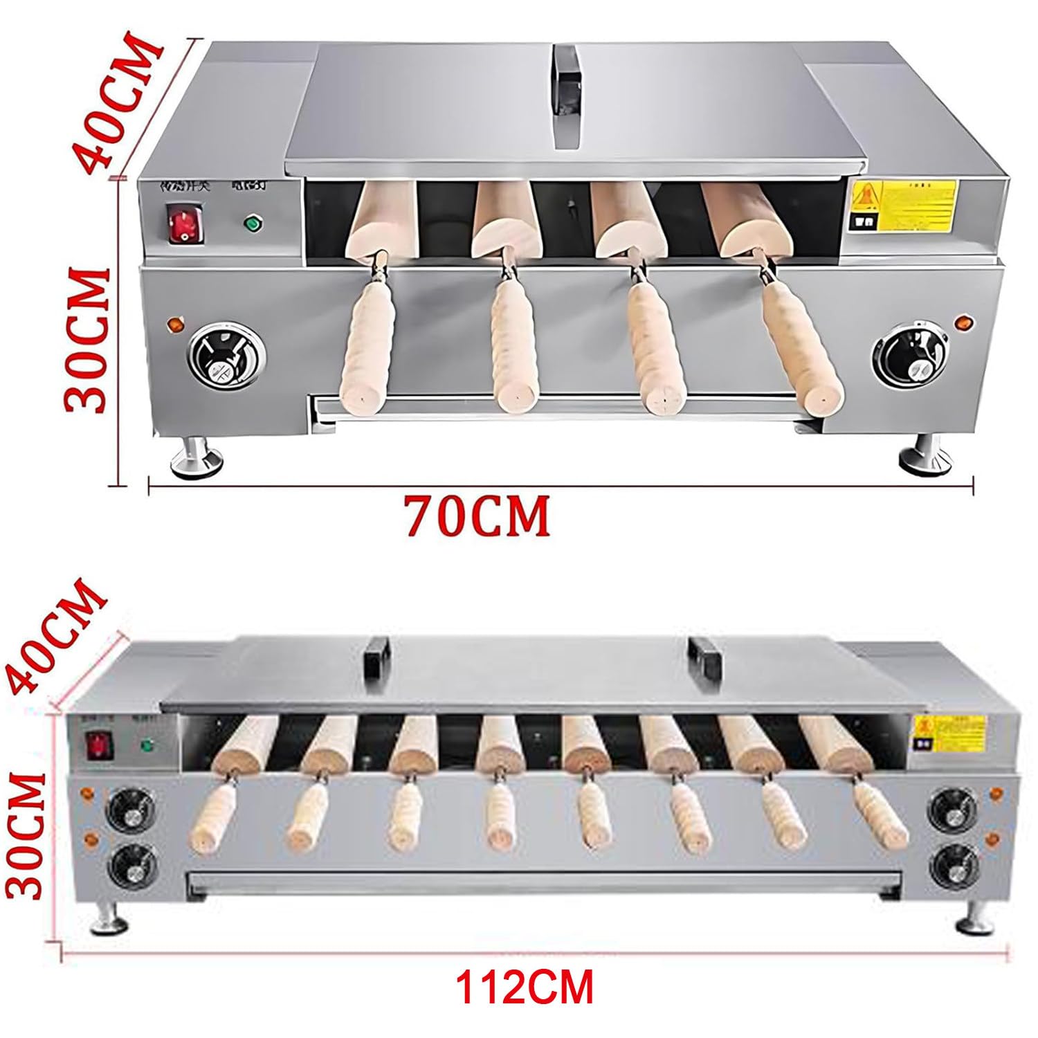 Qiang Four Électrique Commercial + Machine à Chimney Cakes Rotatif + Haute Puissance & Acier Inoxydable + pour Gaufrettes à Cônes Glacés + Restaurants, Snack-Bars, Foyers 4pcs