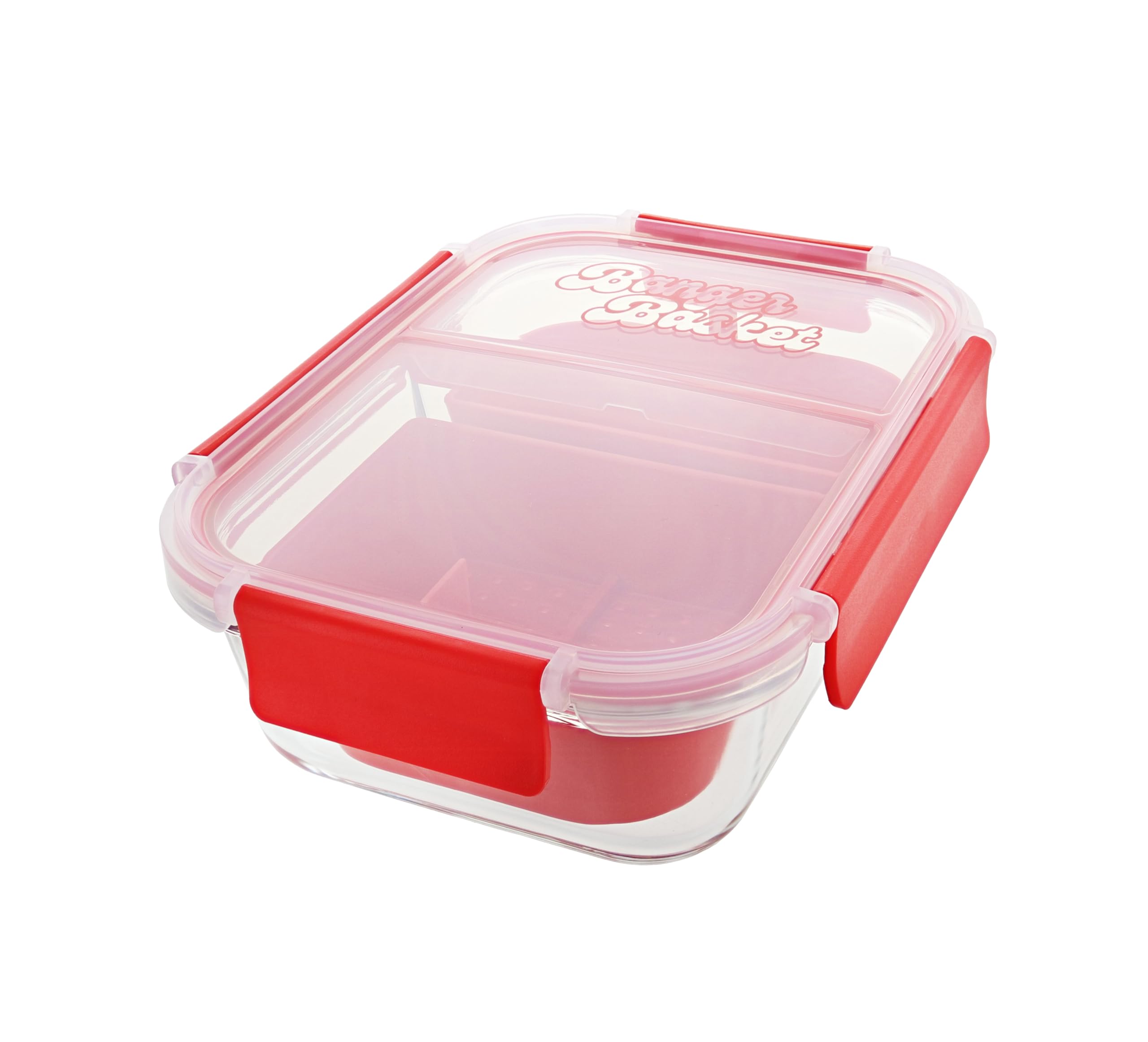 Banger BasketTwo Compartment Borosilicate Glass Container Cleaning Tool with Sealable Lid (Red Hot Banger)