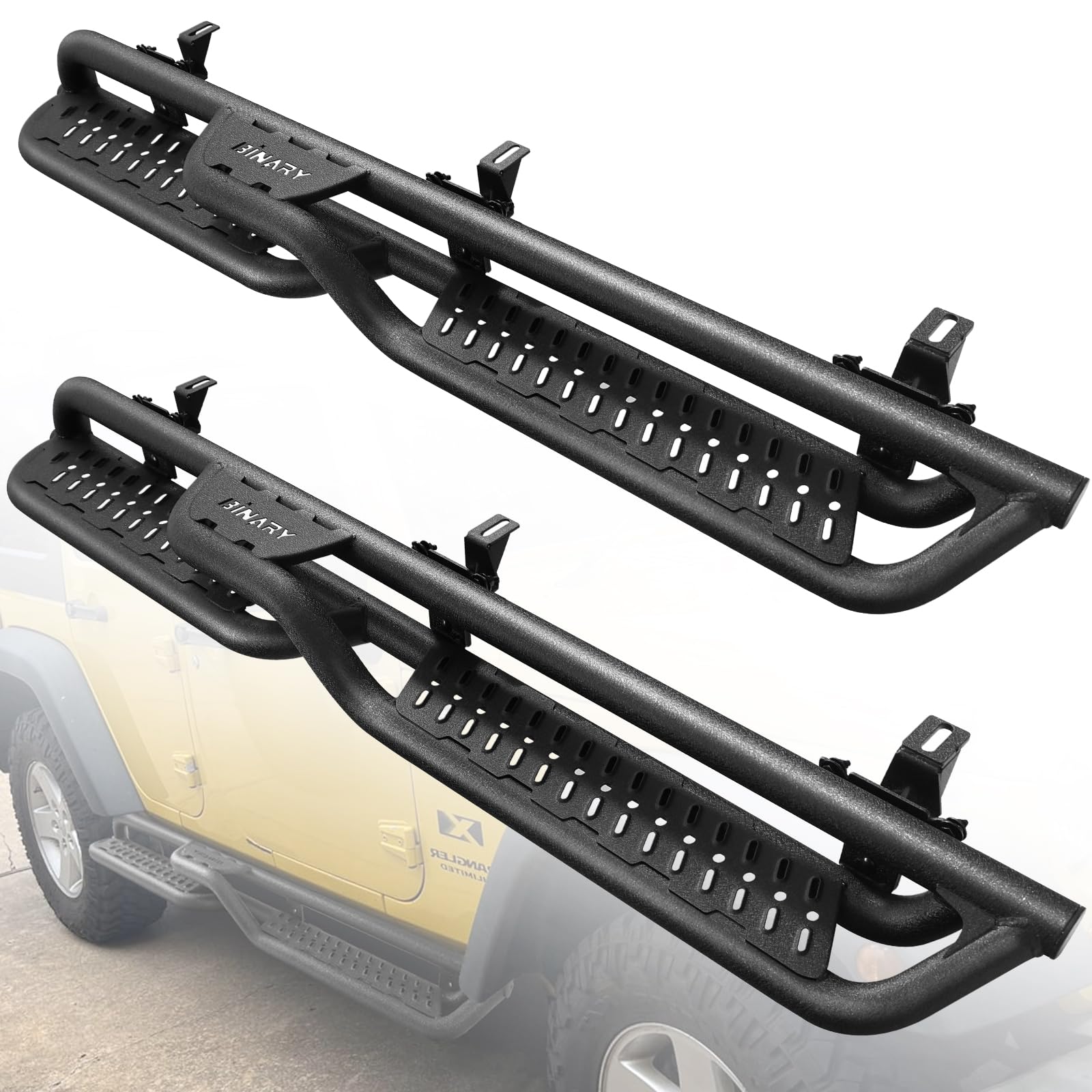 BINARY STAR Running Boards Compatible With Vehicle 2007-2018 Jeep Wrangler JK JKU 4 Door, Side Steps for Jeep Wrangler 4 Door, 6 Inch Side Steps Truck Nerf Bar Rock Rail Running Boards & Steps for JK.