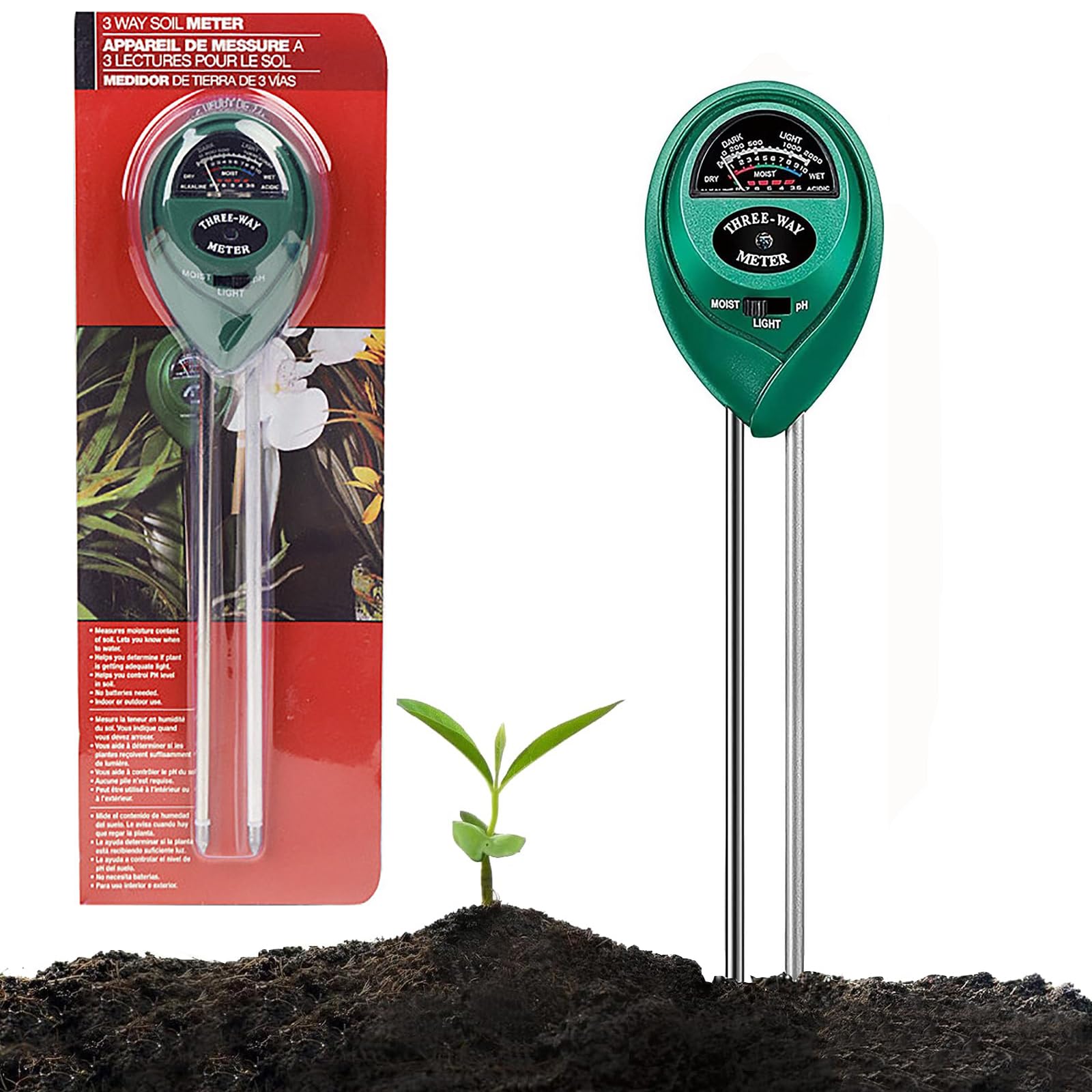 3-in-1 Soil Moisture Meter & PH Tester: Accurate Light and Moisture Sensor for Indoor/Outdoor Plants, Gardens, and Vegetable Beds in the UK