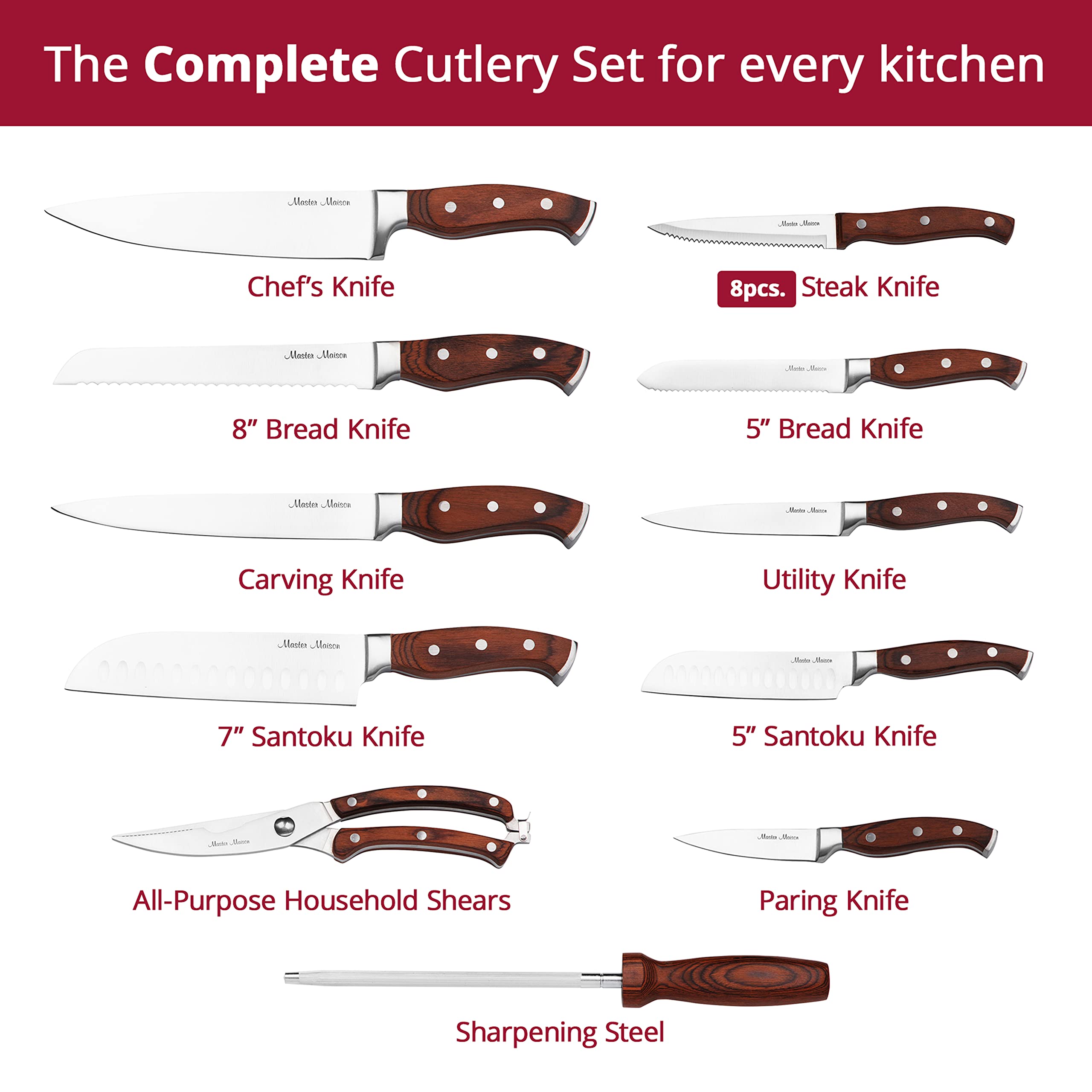 Buy 19Piece Premium Kitchen Knife Set With Wooden Block Master
