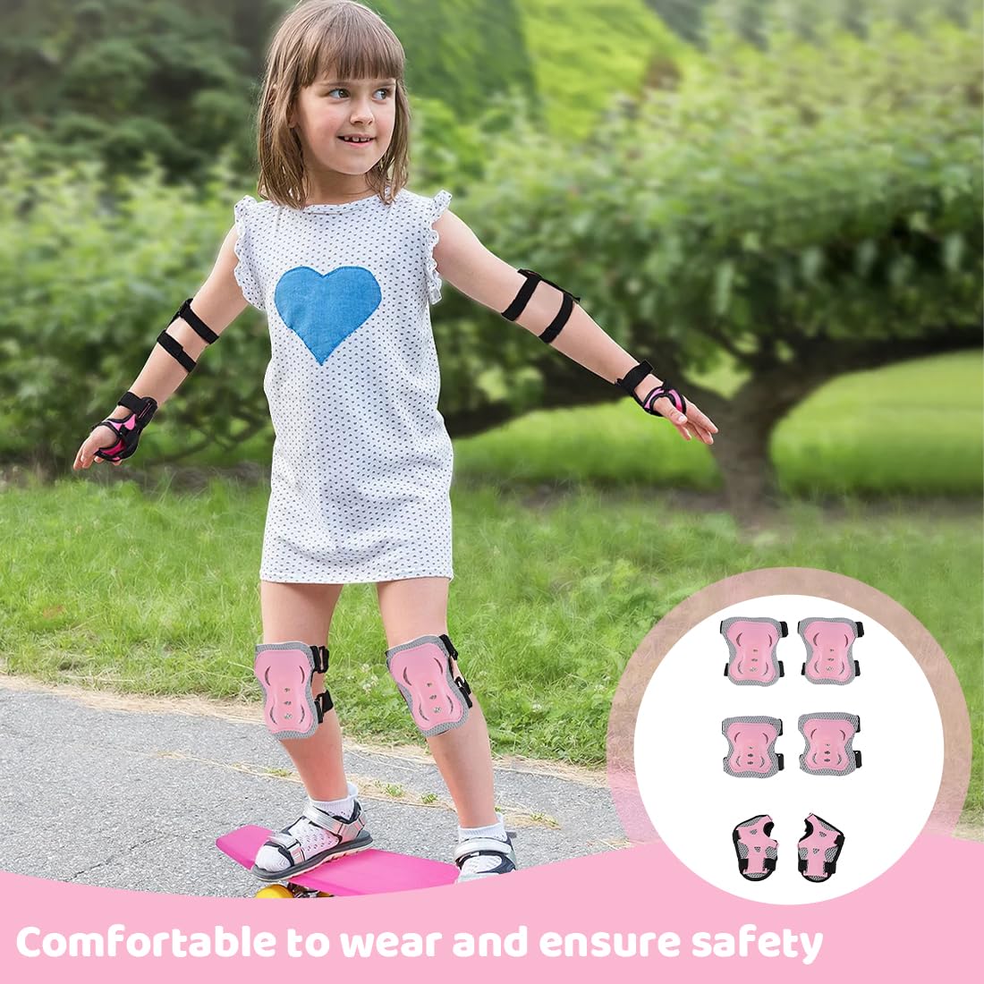 NHQZ Protezione Kit per Bambini, 6 in 1 Ginocchiere Gomitiere Tutore Polso Protezioni Set, Regolabile Attrezzatura Protettiva, Scooter e Rollerblade
