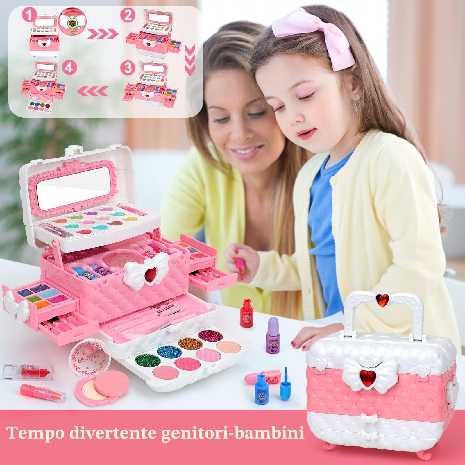 Trucchi Bambina Set, 55 Pezzi Sicuro e Atossico e Lavabile Valigetta Trucchi Bambina Anallergici, Giochi Bamba Natale Compleanno Regalo Bamba 3 4 5 6 7 8 9 10 Anni