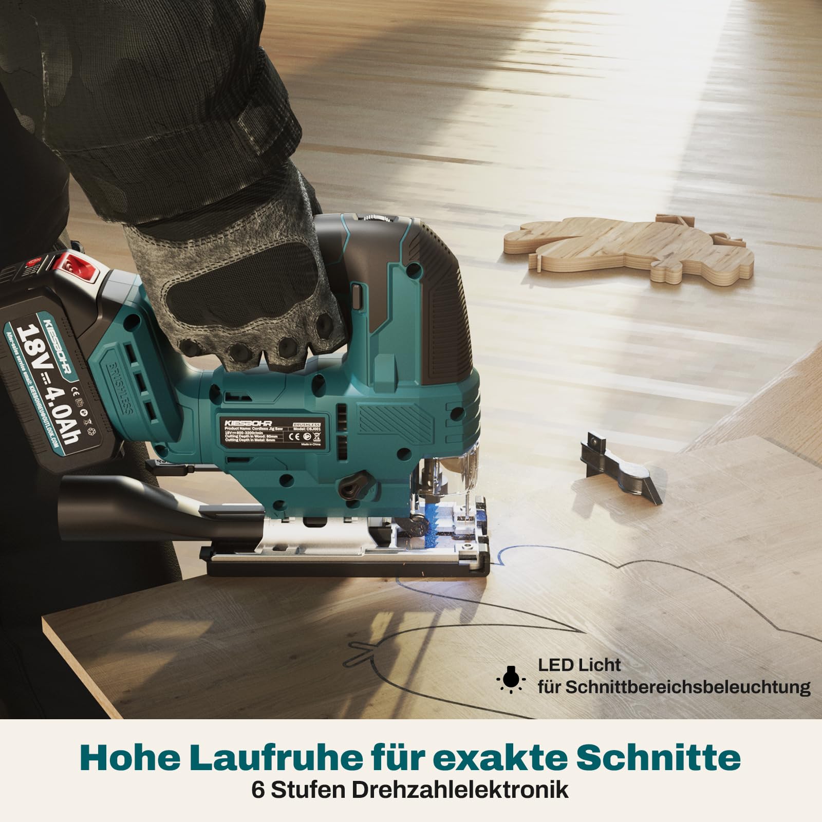 DIY Akku Stichsäge Kompatibel mit Makita 18V Akku, CSJ001 Bürstenlose Pendelhubstichsäge, 26 mm Hubhöhe, max. 45° Schrägschnitte, 2 Stichsägeblätter (ohne Akku)
