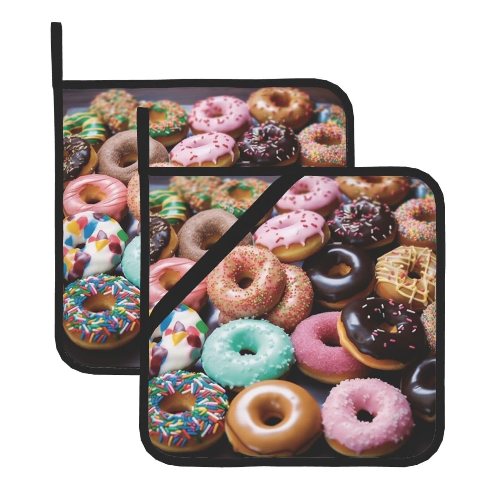 2 Pack Donuts Pot Holders for Kitchen Heat Resistant Pot Holders with Pocket Oven Potholders Washable Hot Pads for Cooking Baking Oven Pans Trivet 8x8 Inches