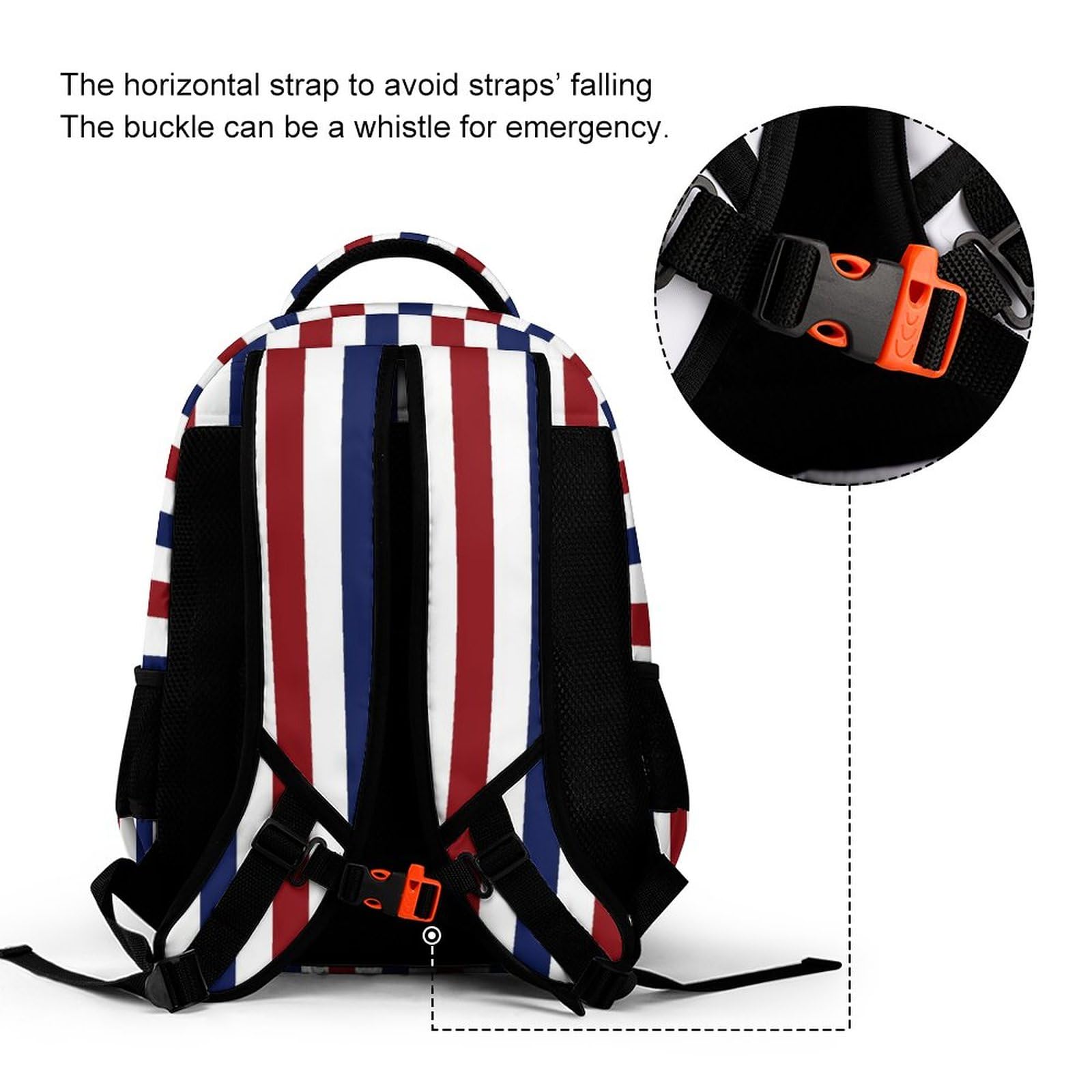 Amazon | 赤、白、青のストライプ バックパック おしゃれビジネス