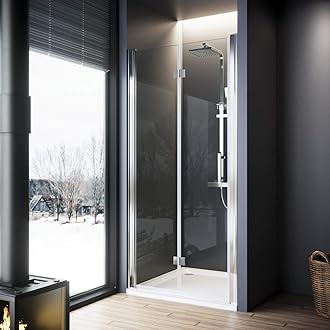 ELEGANT 1000mm Bifold Shower Enclosure Frameless Bathroom Shower Doors 6mm Safety Bi-Fold Glass, Wetroom Shower Cubicles Reversible Folding Shower Door
