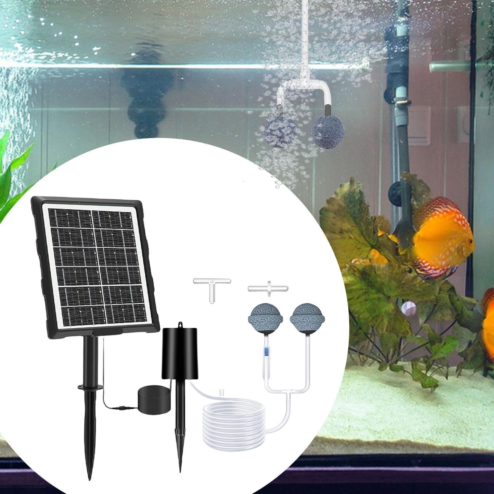 Teichbelüfter für Außenbereich Solar Aquarium Luftpumpe | 3 Arbeitsmodi, Wasserdichter Belüfter mit Schlauch und Luftausströmerstein für Fischbehälter
