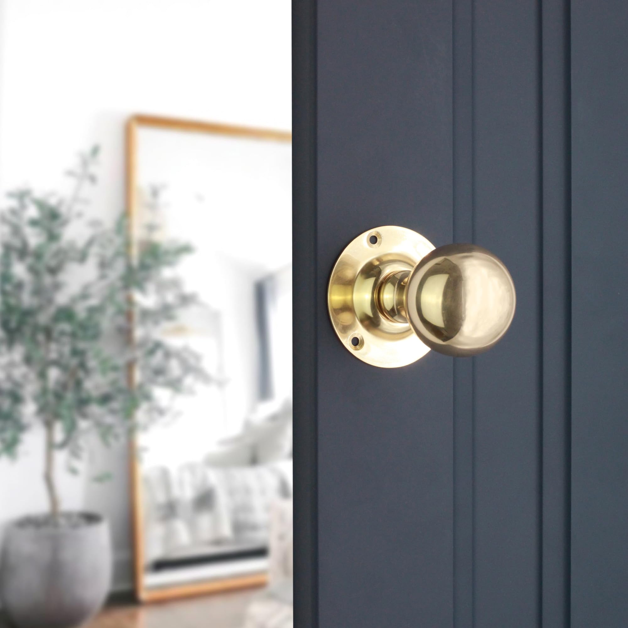 Infinity Decor Round Ball Mortice Door knob with Escutcheons/Privacy - Polished Brass (Door knob Only), 45mm - Image 2
