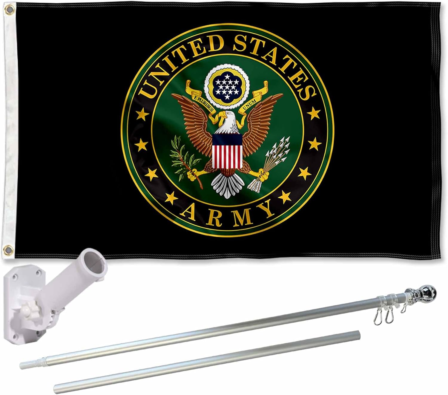College Flags & Banners Co. United States Army Military Service Mark Flag and Pole Bracket Mount Bundle