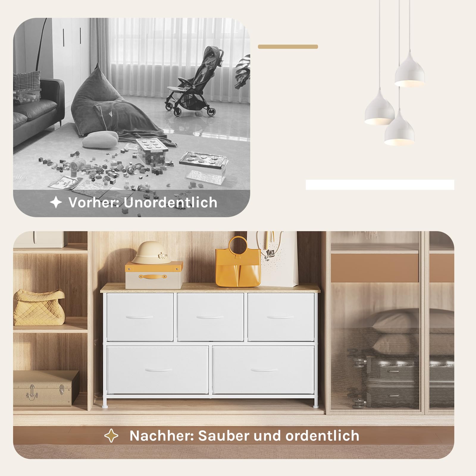 WOLTU Kommode mit 5 Schubladen aus Stoff, Kommodenschrank Sideboard