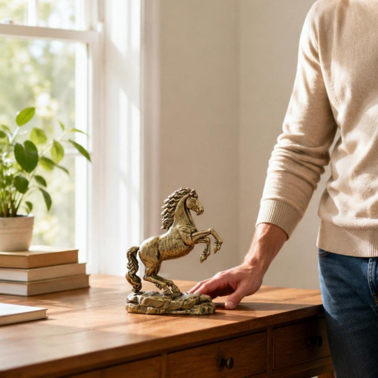 Oshhni 3 Piezas Estatua de Caballo de Latón Escultura Figura Adorno Retro en Latón con Silueta y Oscurecidos Adecuado para Mesa, 4 Piezas