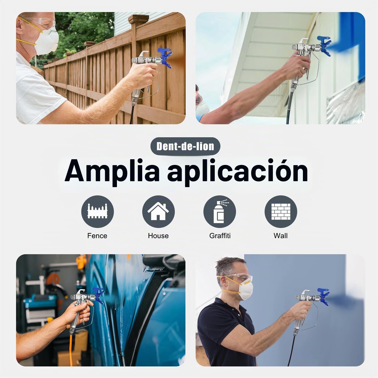 Pistola de Pintura sin Gas de Alta presión 3600 PSI, Soporte de Boquilla Azul,5 Piezas Boquilla de Punta Airless Pistola Pintura, Pistolas de Filtro de Pintura sin Gas,para Sistemas de pulverización