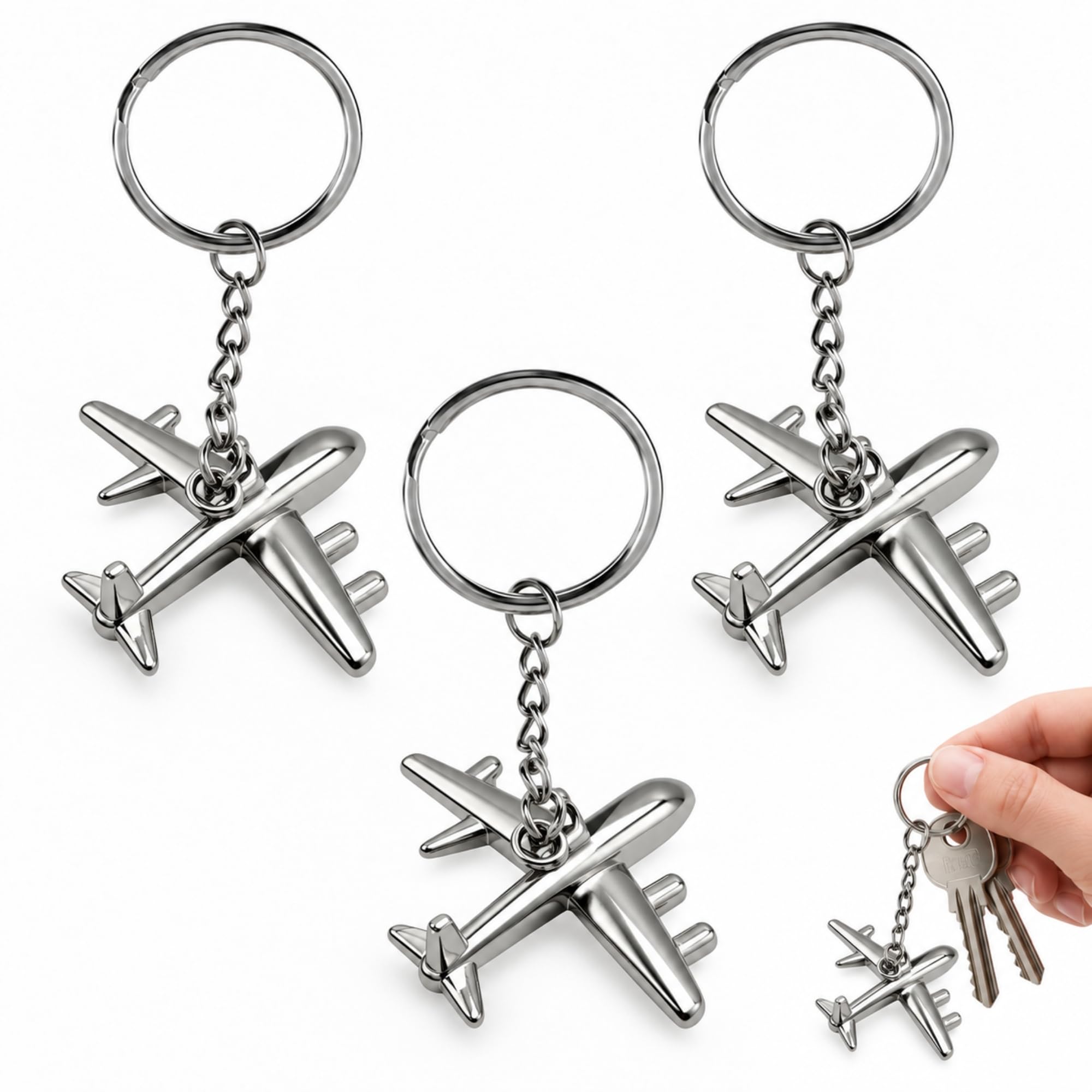 Llavero metálico en forma de Avion, Key Chain plane, 3 Unidades - imagen 1