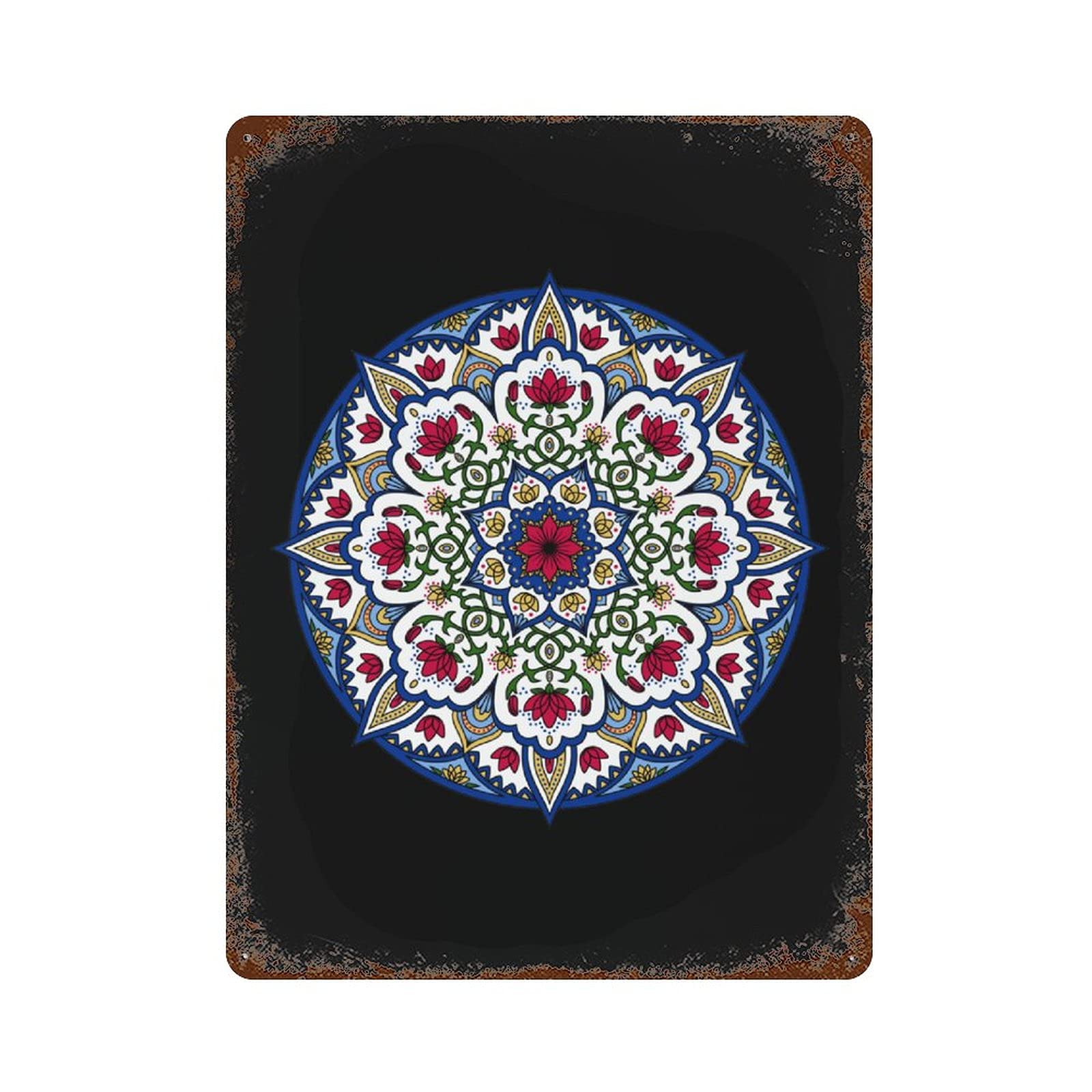 Placa de metal con diseño de flores de loto marroquíes, estilo vintage, para colgar en la pared, para decoración del hogar, cocina, jardín, 15.7 x 11.8 pulgadas