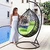 Hanging Basket Chair Outdoor Patio Furniture with Stand and Cushion (Brown Wicker, Lime Cushion)