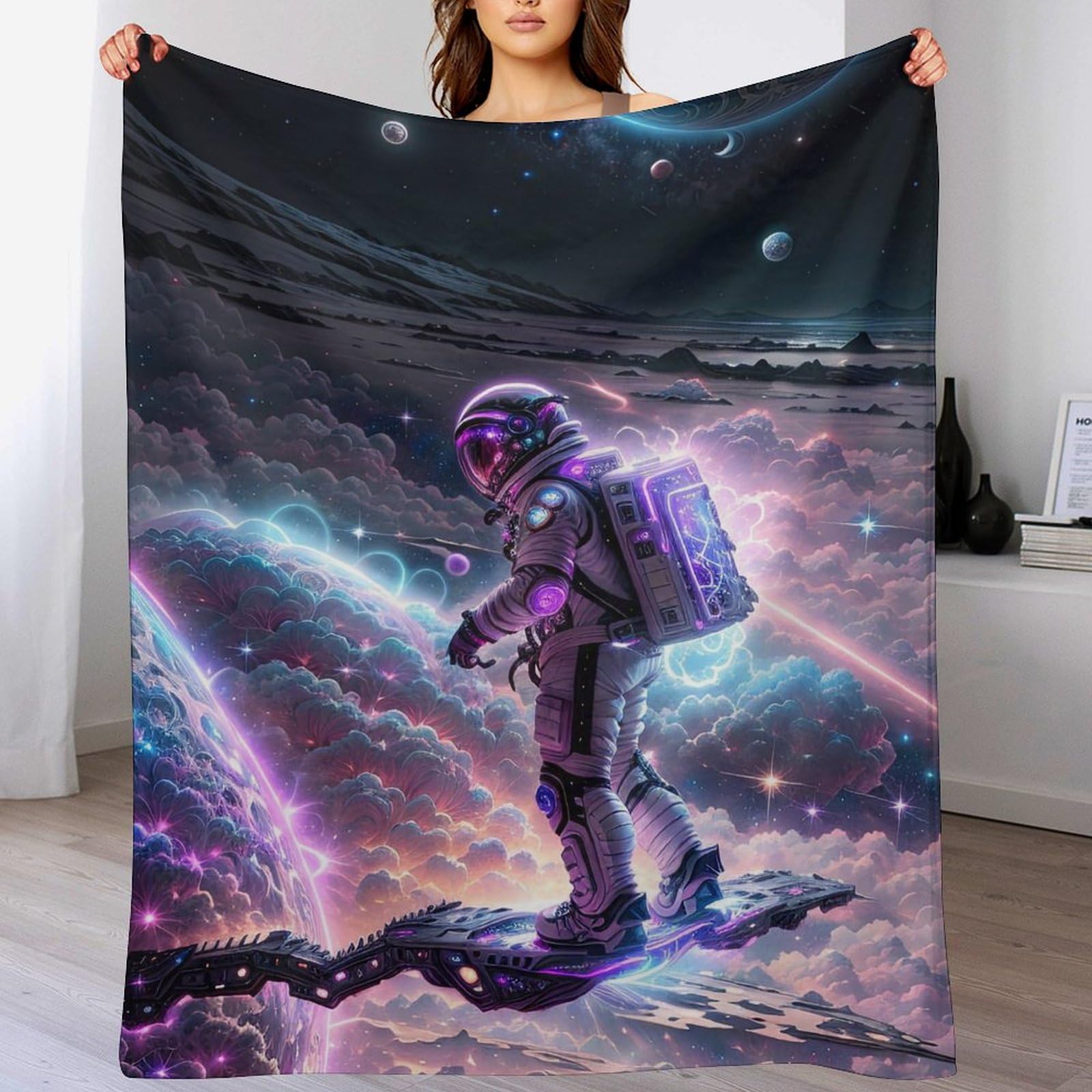 Manta de franela astronauta textura premium y acabado suave de alta densidad
