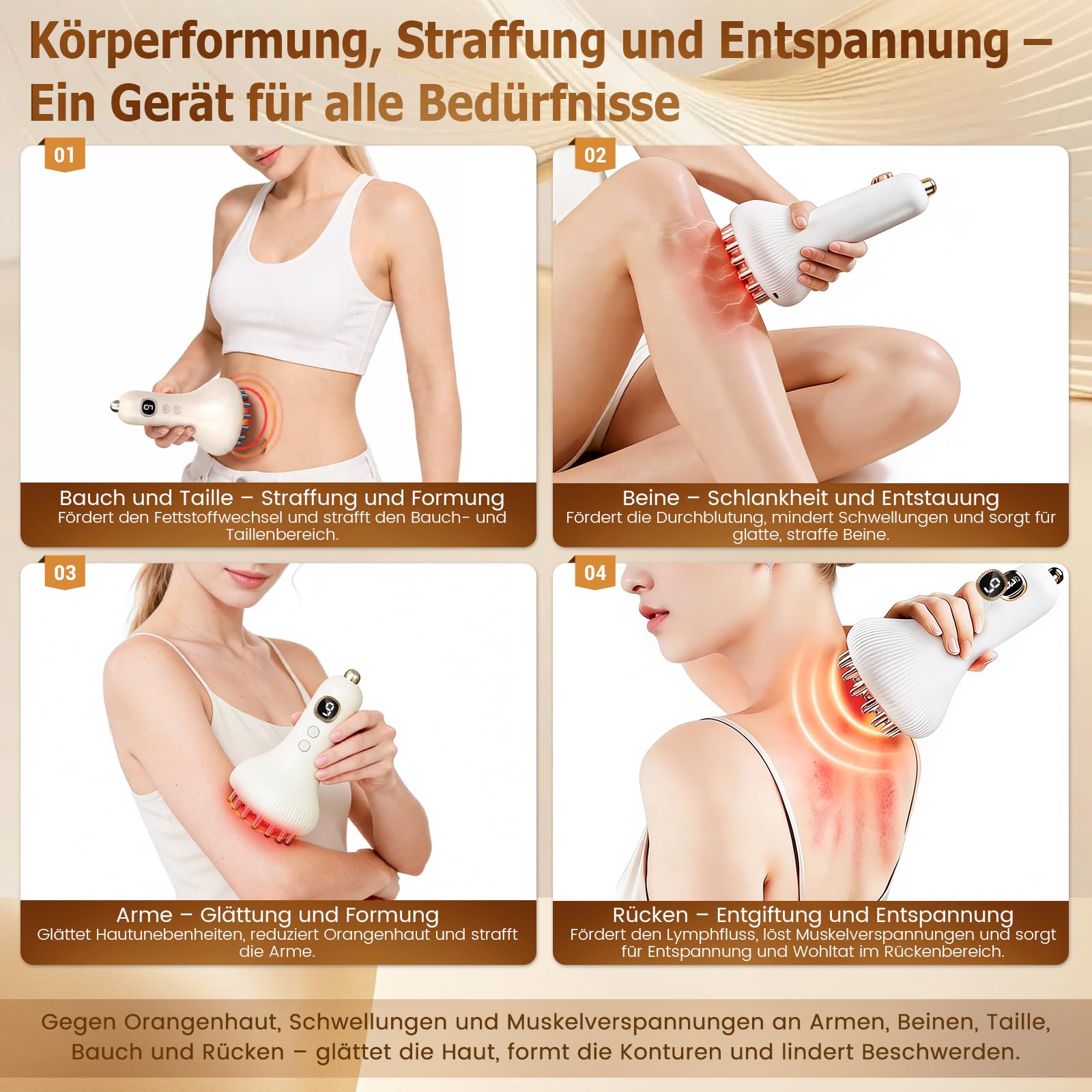 Lymphdrainage Massagegerät Anti Cellulite, 9 Stufen Anti Cellulite Geräte Massage mit Mikrostrom, Vibrieren & Wärme,Schröpf Massagegerät für für Bauch, Beine, Arme & Rücken (Weiß)