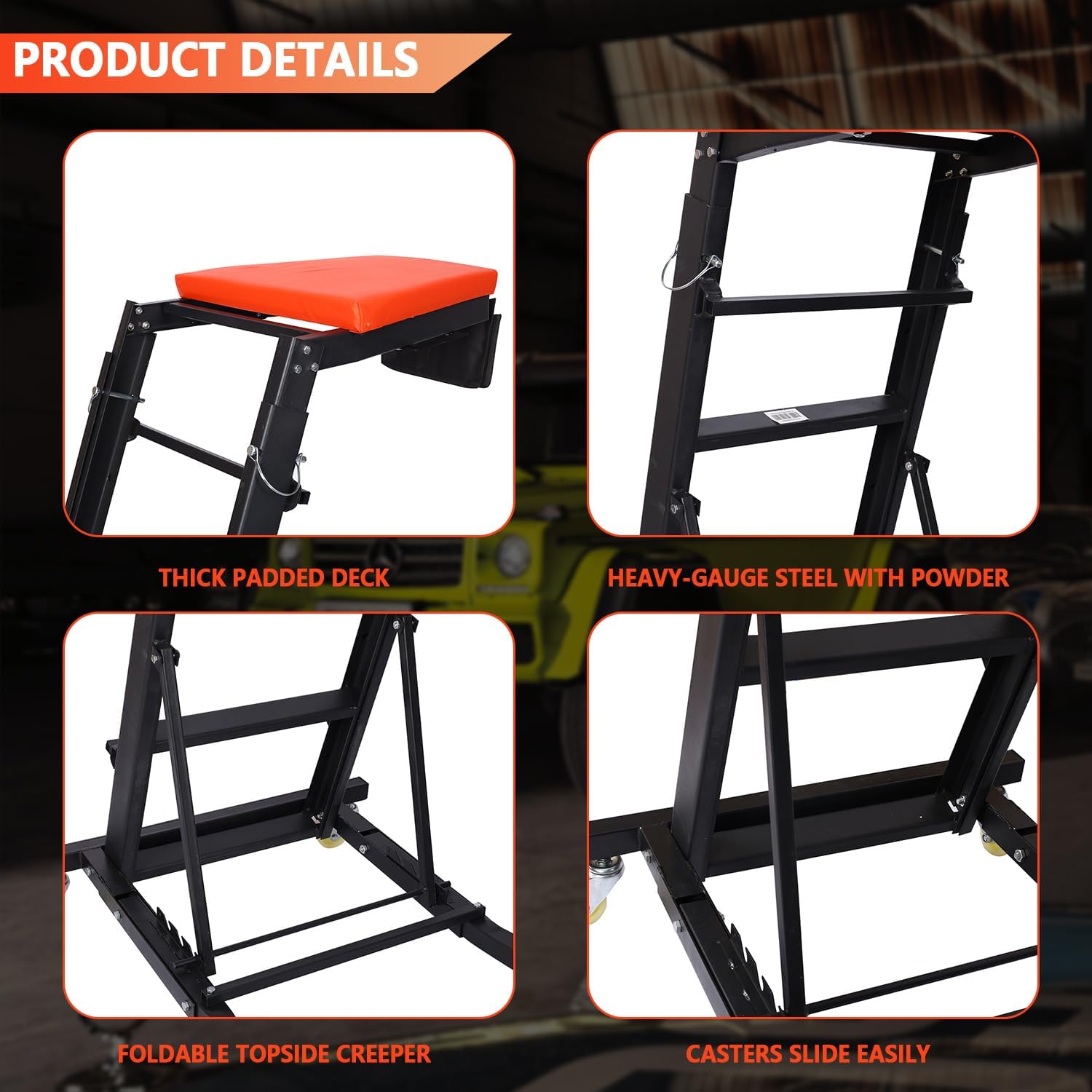 Topside Creeper - 48"-76" Foldable Top Creeper with Padded Deck for Trucks & Garage Workshop