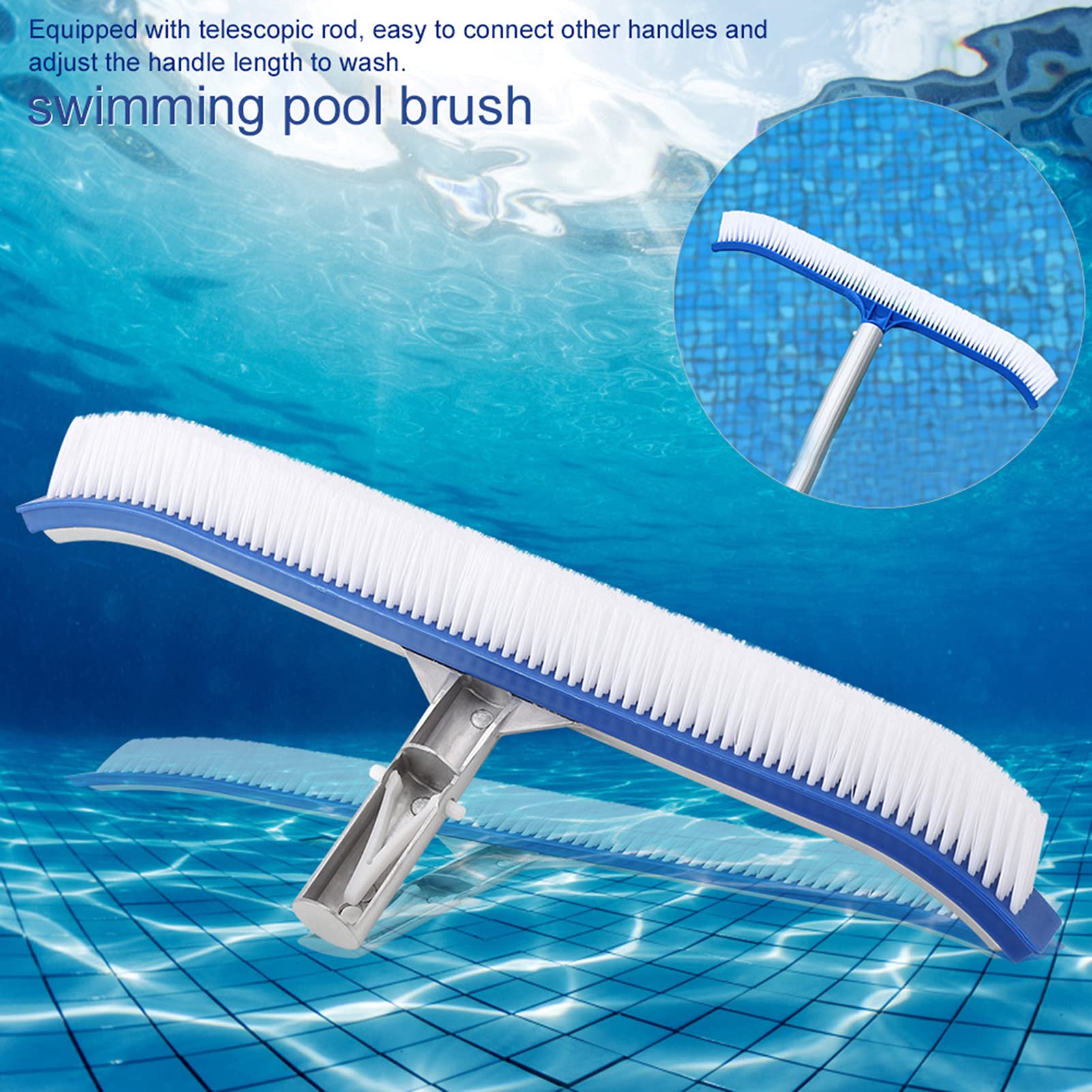 WOOXGEHM Swimming Pool Wall and Tile Brush, 18 Inch Aluminium Backside Cleaning Brush Head Design with Screw Holes for Pool Spas and Hot Tubs (Pole Not Included)