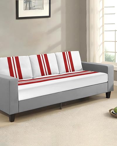 Miniatura 2 de Funda de sofá para sofá de 3 cojines, 1 pieza, funda protectora duradera y elástica a rayas rojas para sala de estar, niños, mascotas, funda