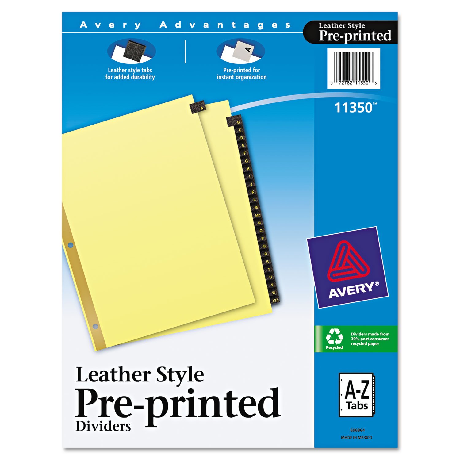 Avery 11350 Black Leather Tab Dividers, A-Z Tabs, 8.5 x 11, Buff, 25 Tabs/Set