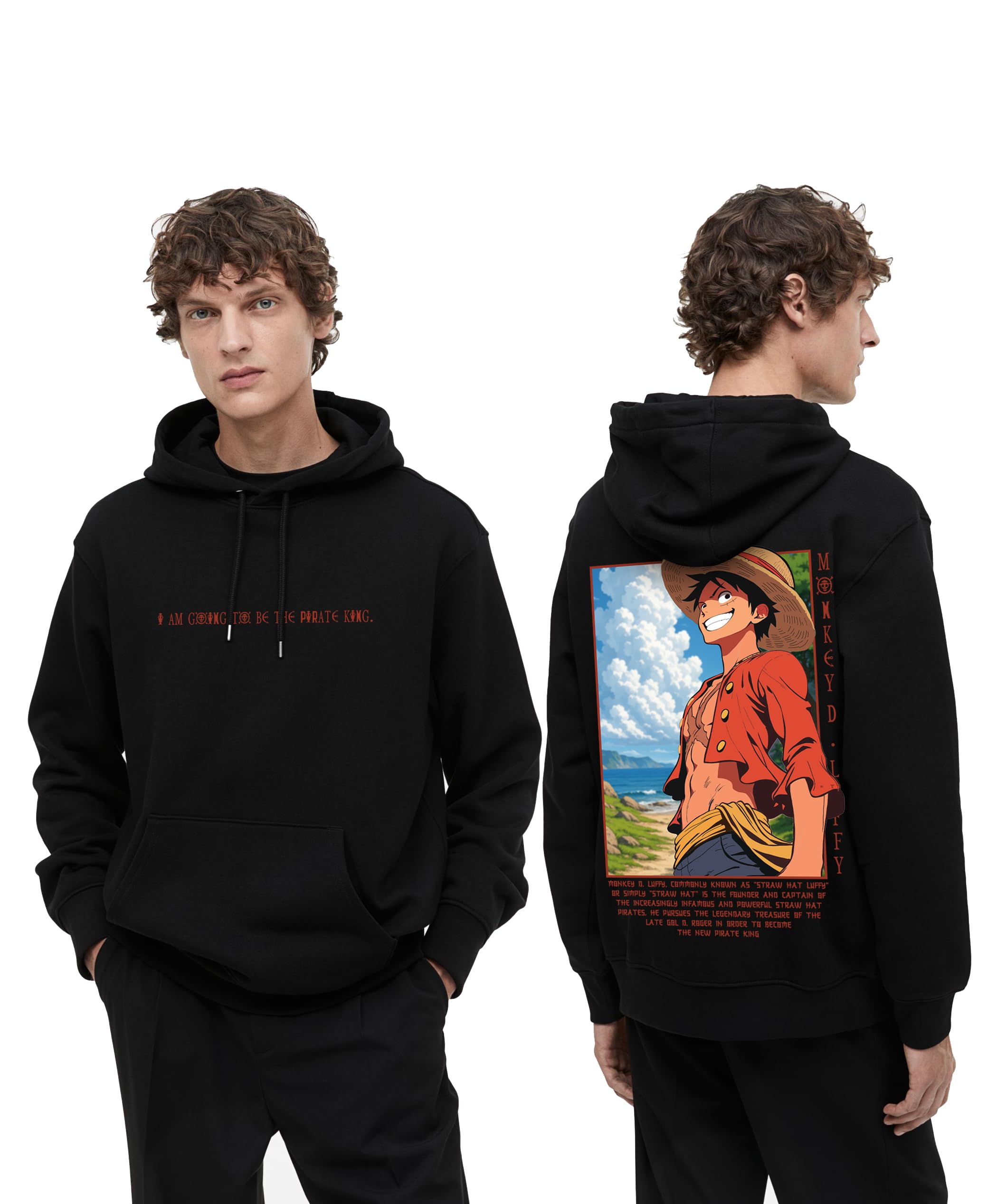 One Piece Luffy Anime Graphic Hoodie | 100% Cotton | Full Sleeve | Casual Pullover Printed Hooded Sweatshirt for Men and Women-image-43