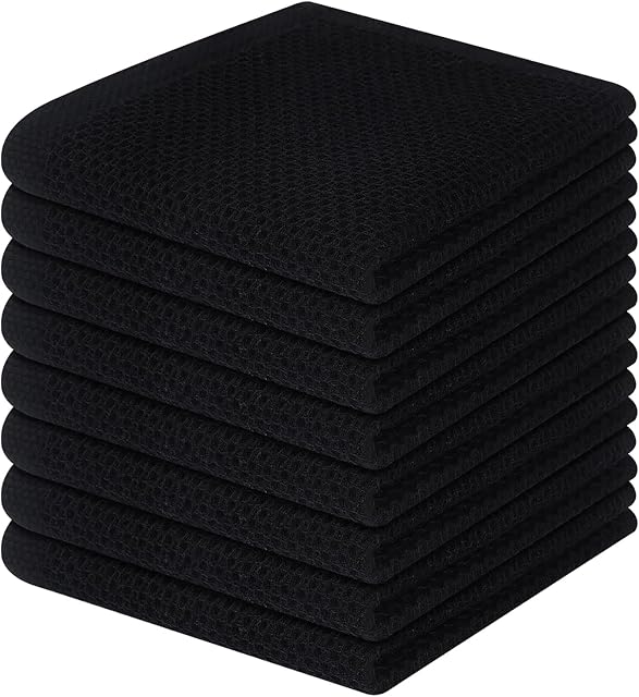 Moosfor Ścierki do naczyń, 100% bawełna, zestaw 8 sztuk, 30 x 30 cm, miękkie ręczniki do naczyń, chłonne ręczniki kuchenne, grube ściereczki do naczyń, ściereczki do mycia naczyń, do czarne