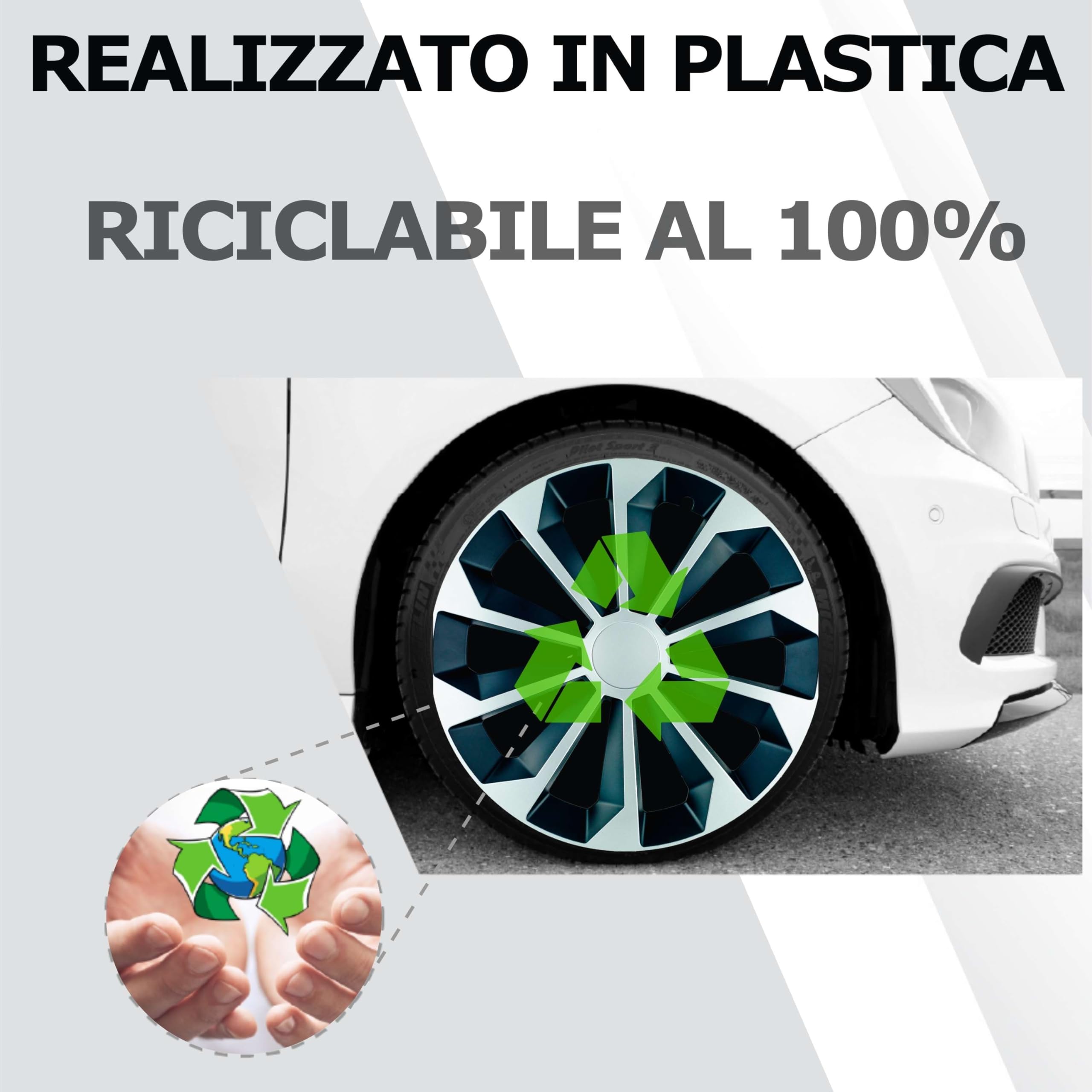Albrecht Copricerchi 14 Pollici Argento/Nero Neri per Cerchioni in Acciaio - Borchie Pollici Fame in plastica di Alta qualità con Rivestimento a Strati - Made in EU