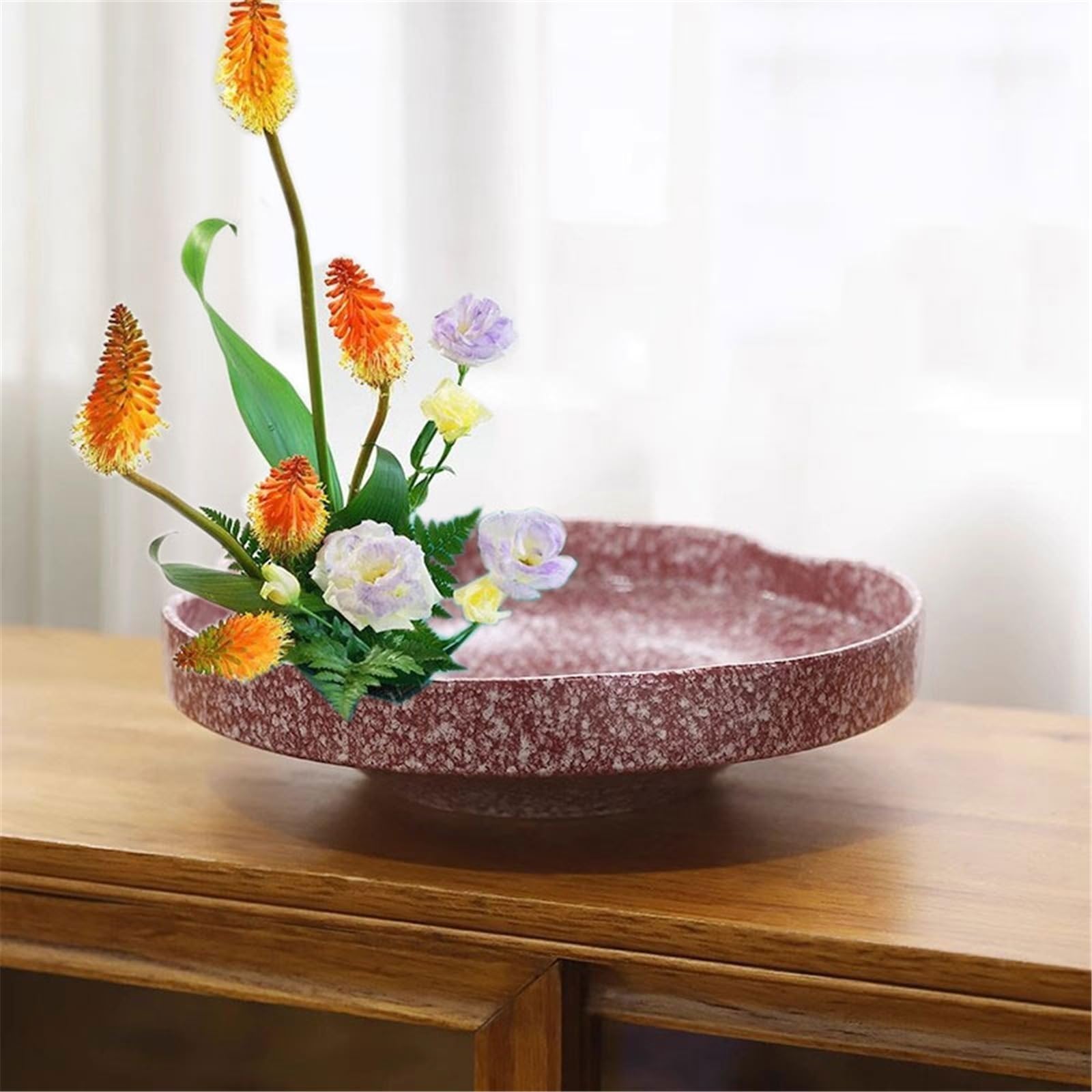 Bandeja decorativa con base baja para arreglos florales para interiores y exteriores