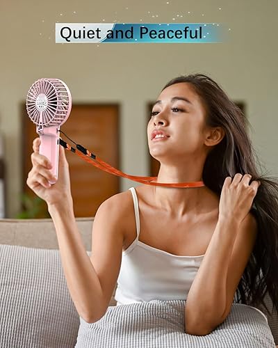 Vista 5 de Ventilador portátil de mano, mini ventilador de mano, pequeño ventilador personal de enfriamiento de 6-15 horas, mini ventilador de escritorio