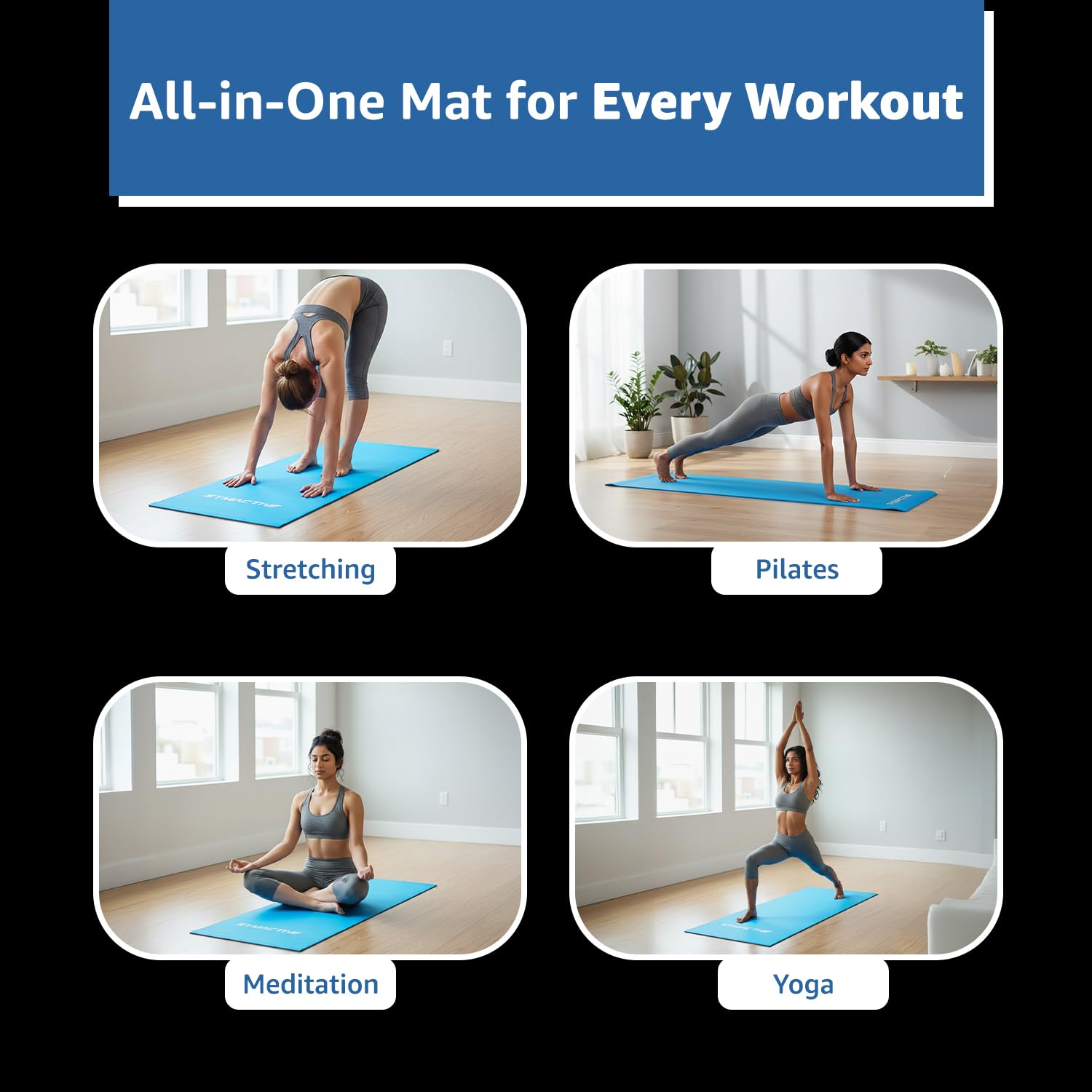 Amazon Brand - Symactive 4mm Anti-Skid Lightweight Sweat/Dirt Proof EVA Yoga Mat for Gym & Outdoor Workout for Men/Women (Blue) 2