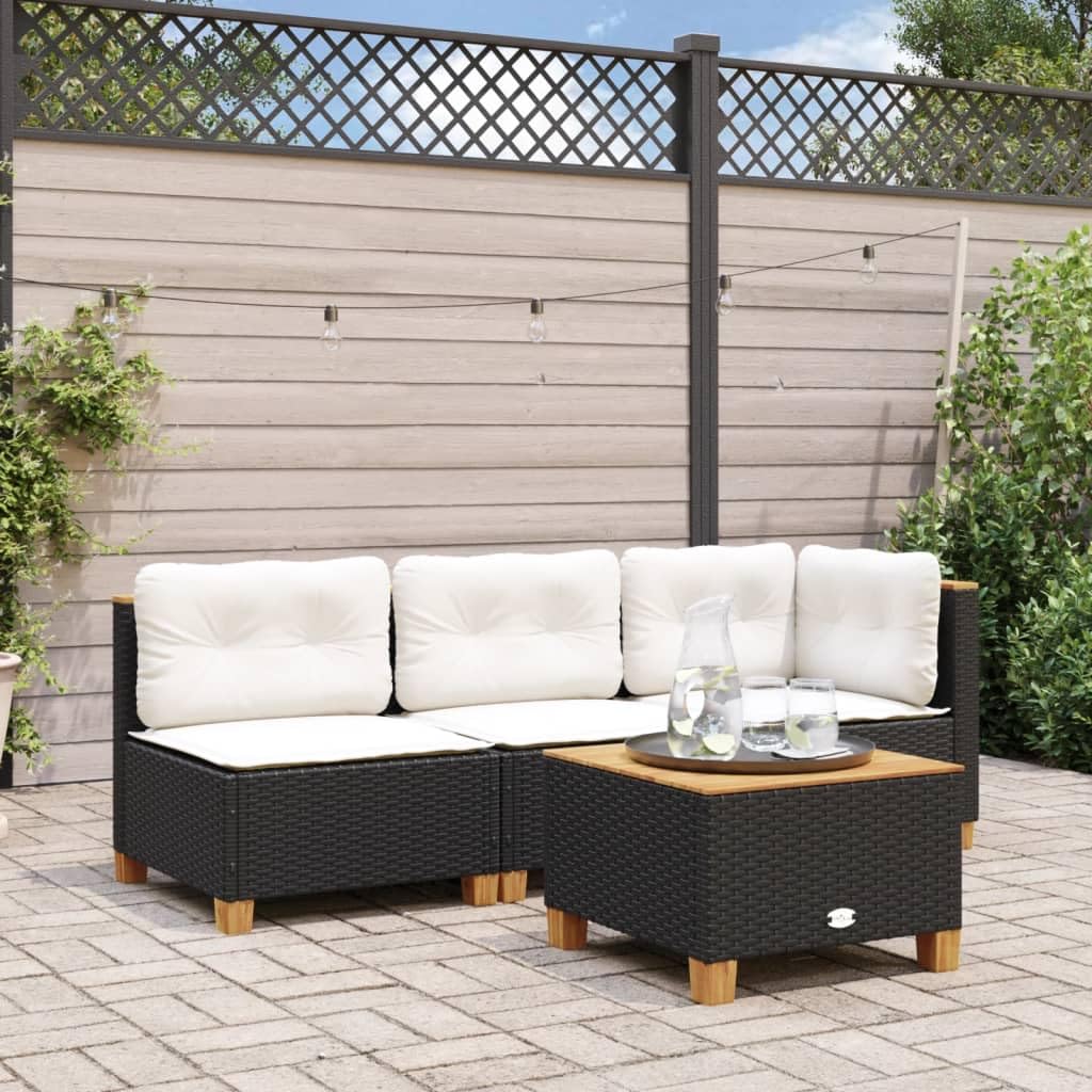 Gecheer Divano da Giardino a 3 Posti, con Cuscini Sfoderabili e Lavabili, in Polyrattan Nero, Acciaio Verniciato e Legno di Acacia, per Esterno e Terrazza