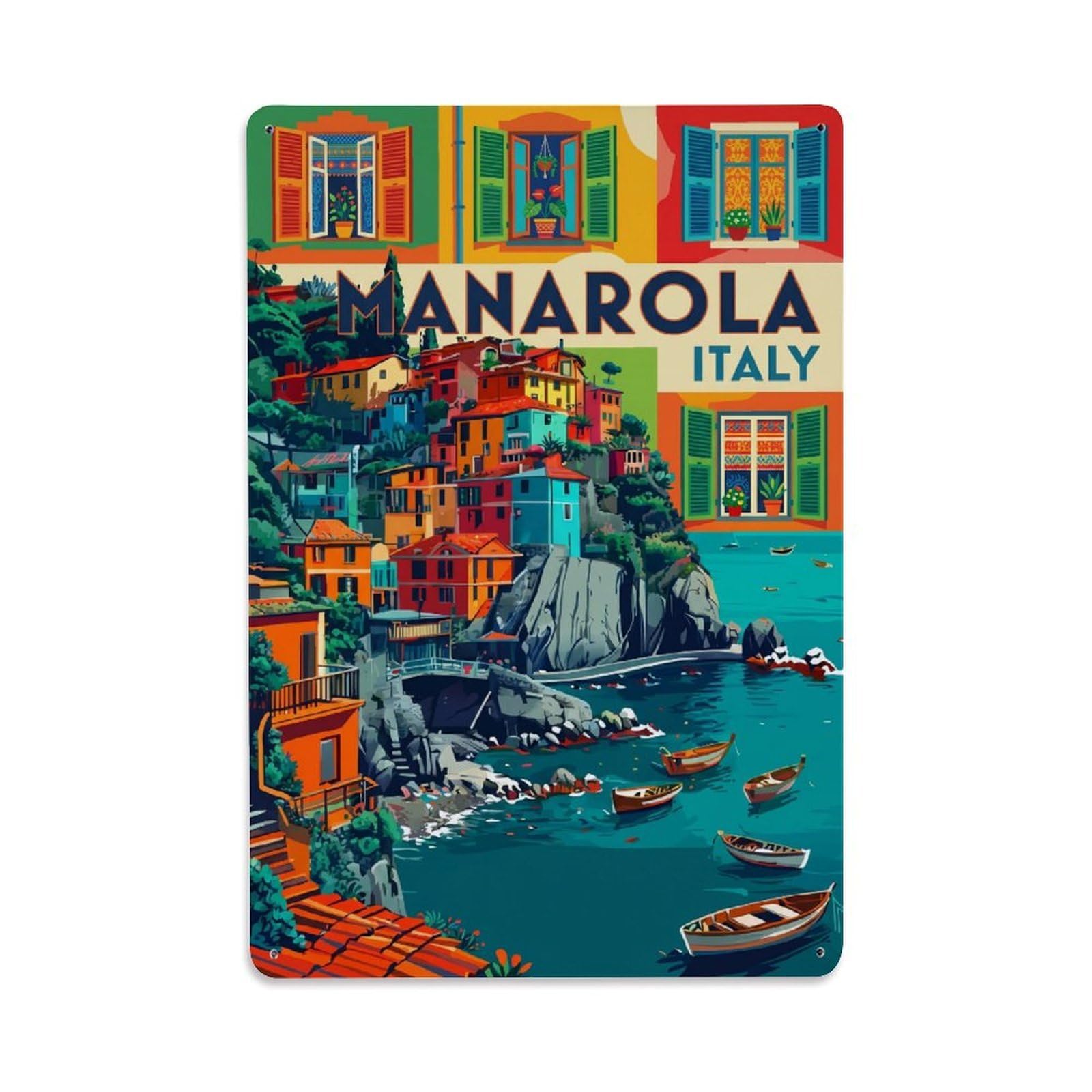 Huiyhb 8X12inch(20X30cm) Vintage Travel Manarola Italy Window Metal Tin Sign