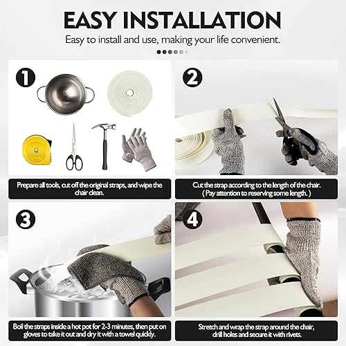 Miniatura 4 de Correas de vinilo de 2 pulgadas de ancho para reparación de sillas de patio, correas de repuesto de muebles de jardín de 20 pies de largo con 20