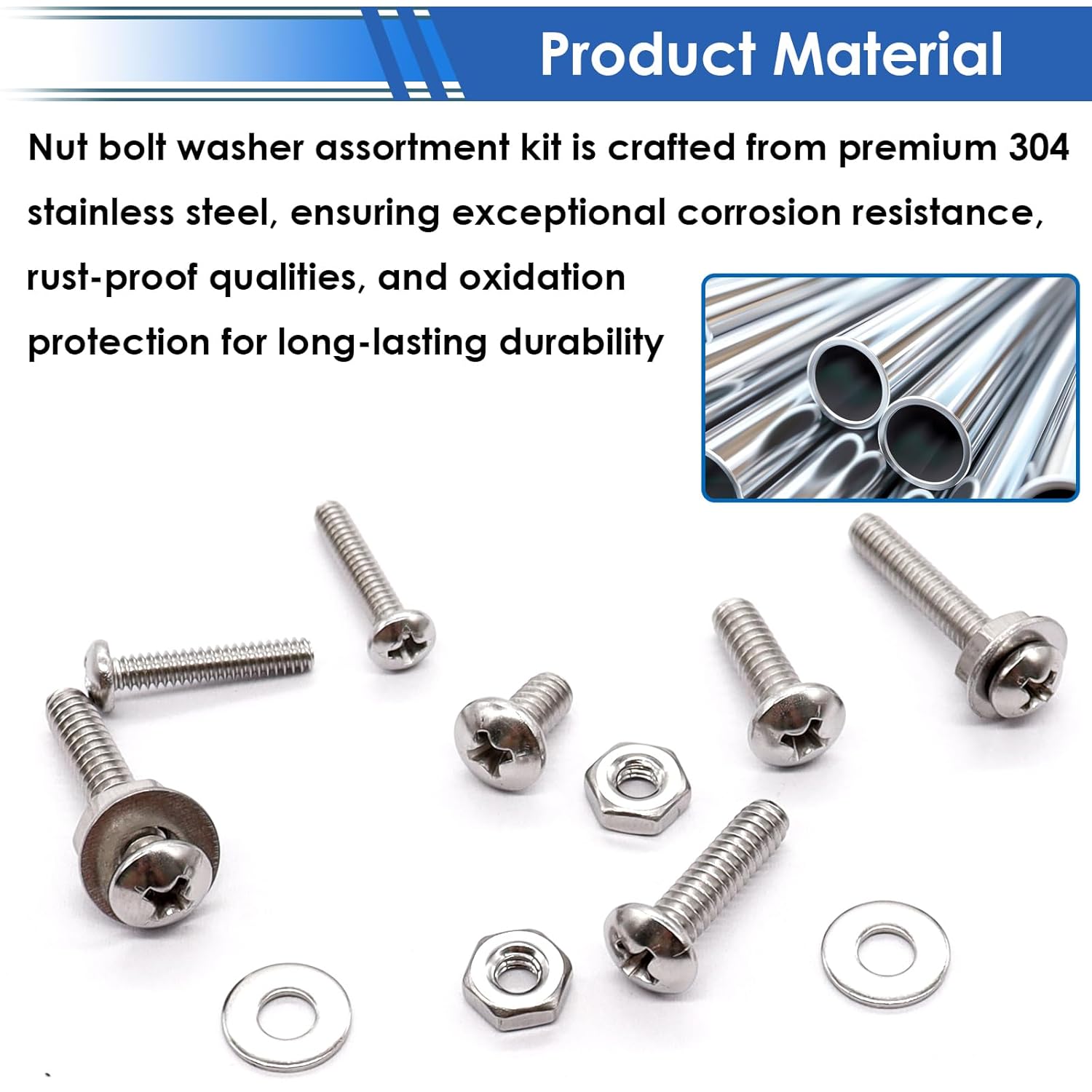 smseace 730Pcs 304 Stainless Steel Machine Screws Assortment Kit#10-24#8-32#6-32#4-40 Phillips Pan Head Assorted Nuts and Bolts for Machinery, Furniture, Automotive, Motorcycle Repairs