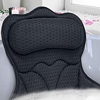 REEZEIVI Bath Pillow for Tub: 6 Non-Slip Suction Cups, Extra Thick 4D Mesh for Neck & Back Support, Black Luxury Bathtub Cushion