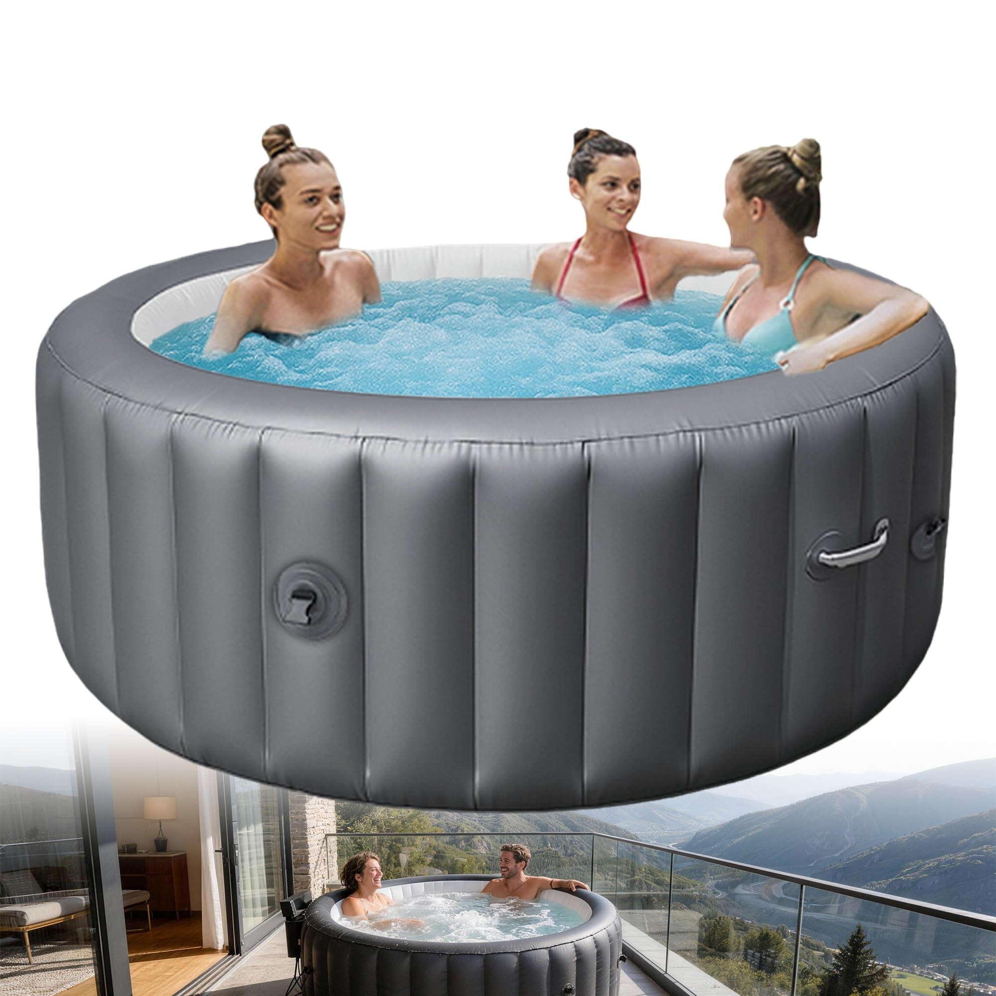 Spa de Massage Gonflable Rond à Bulles, 2 à 3 Personnes, avec éclairage LED, Spa Aquatique (183 cm de diamètre, 2-3 Personnes)