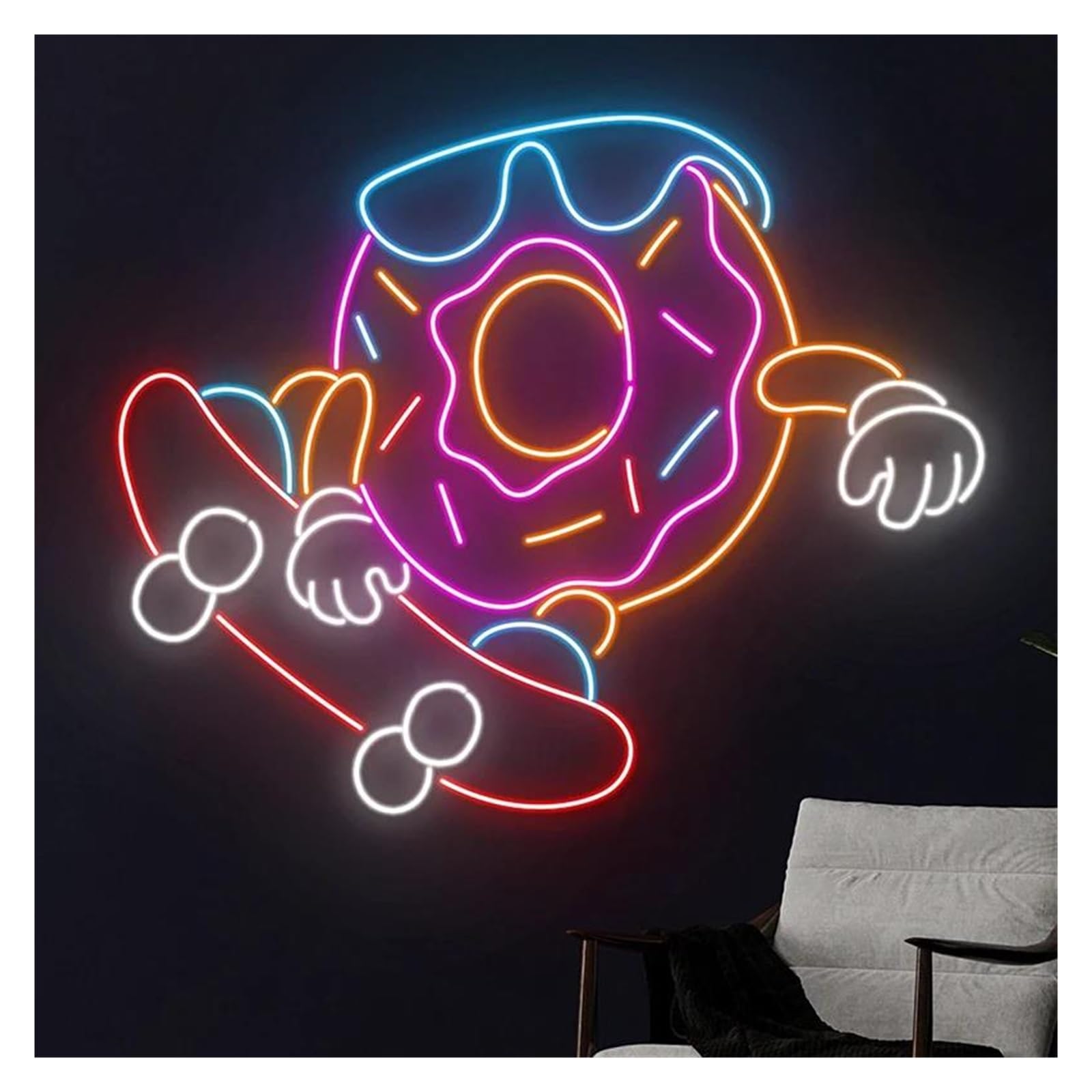 Luces de neón Letreros Neón Forma Donuts Para Patinetas Alimentación Por USB, Brillo Ajustable Luces Neón Forma Donut Loco, Adecuados Para Decoración Bistró 50cmx40cm