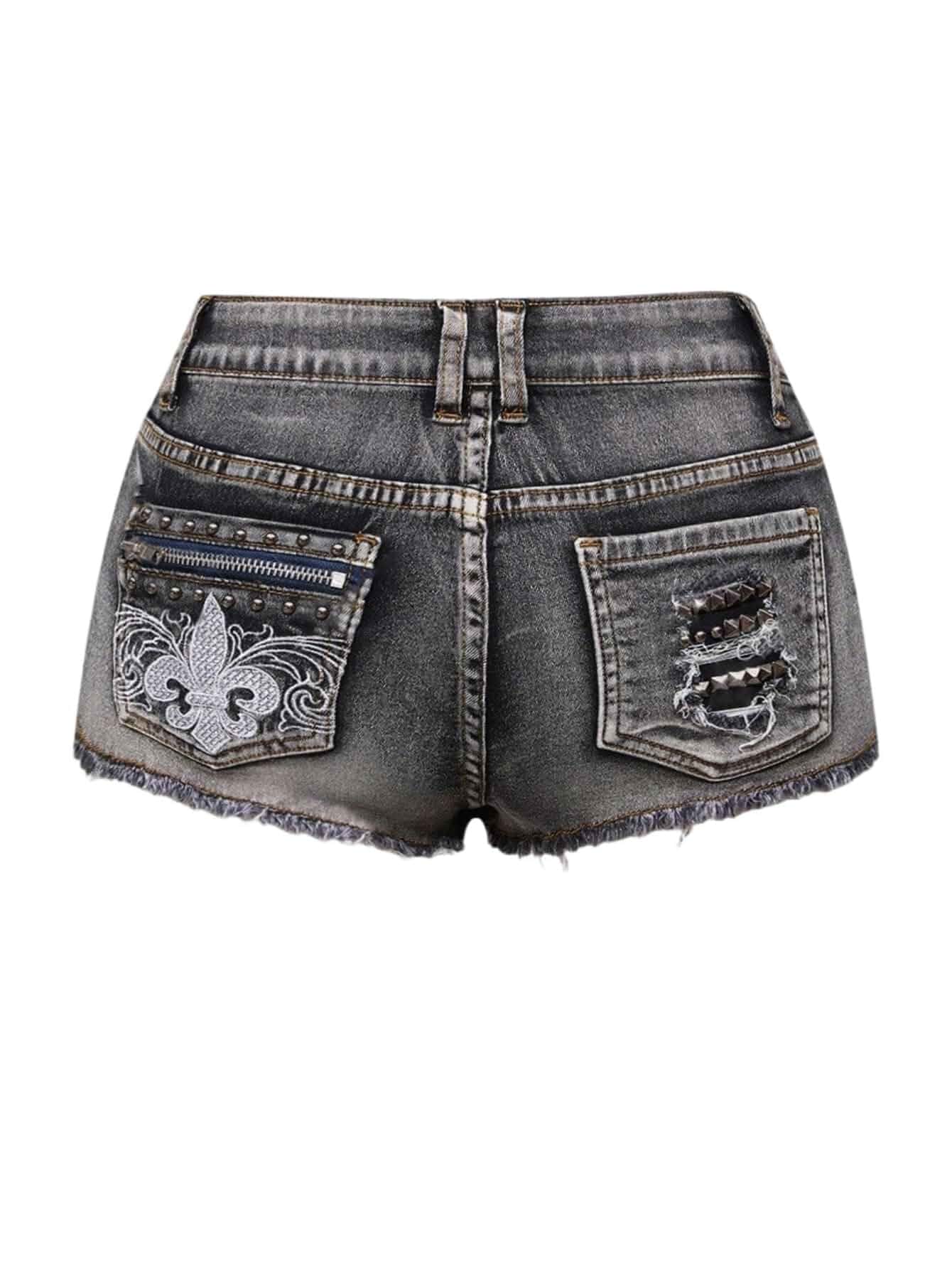 Verdusa Women's Y2K Grunge Ultra Low Waist Denim Shorts Frayed Raw Hem Skinny Jean Shorts Slim