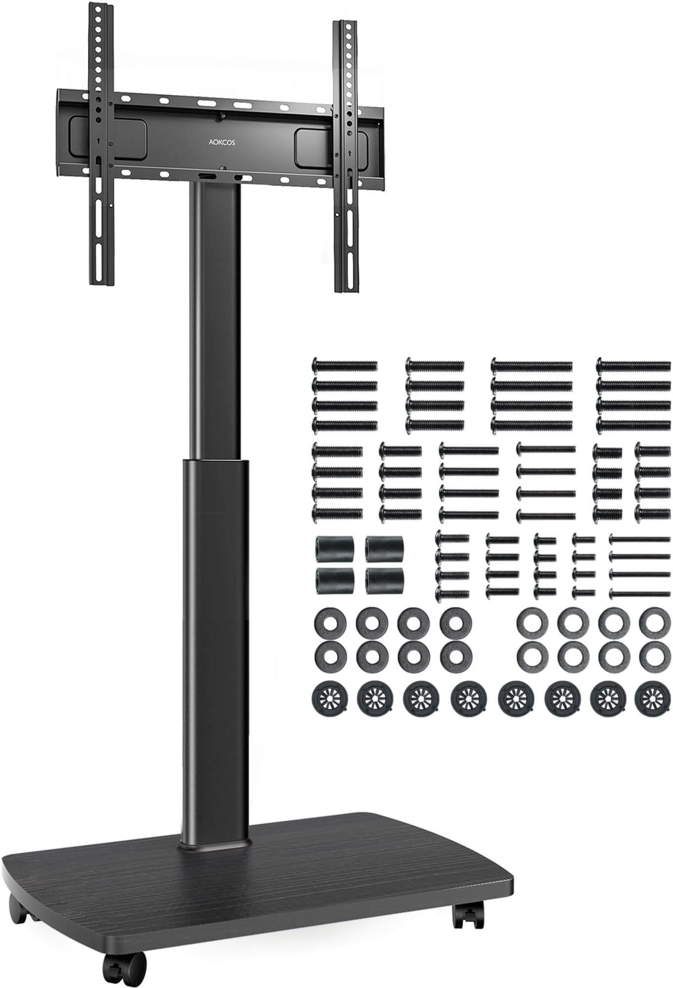 Rolling TV Stand for 32-65 Inch TVs with Hardware Set, Portable Mobile TV Stand on Wheels, 8-Level Height Adjustable TV Cart with Swivel & Tilt Mount for Bedroom/Living Room/Office/Corner