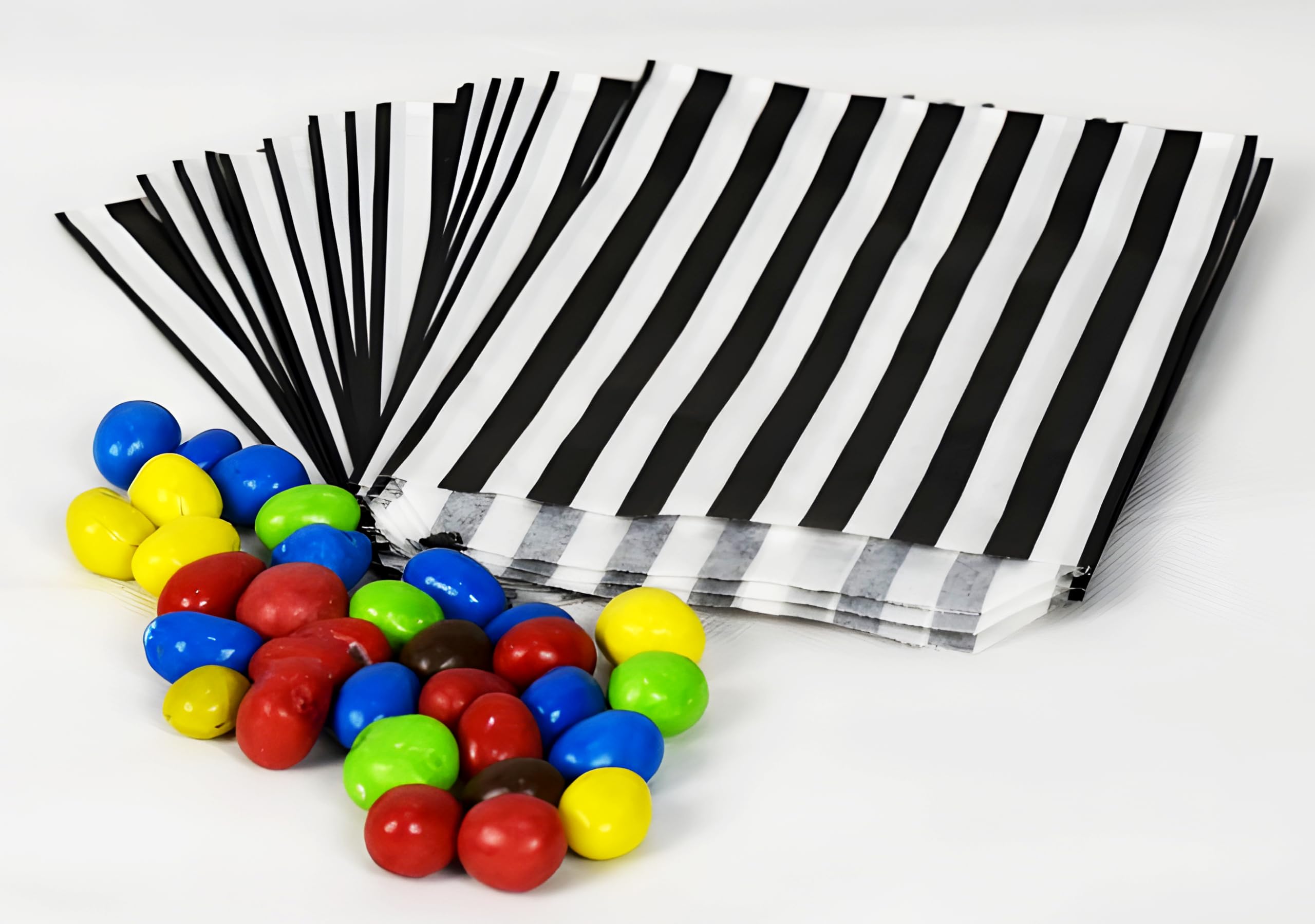 Qtpack Black 5" X 7" Candy Striped Sweet Paper Bags | Pack Of 100 | Wedding Buffet Favour Cake Gift Pick N Mix Shop